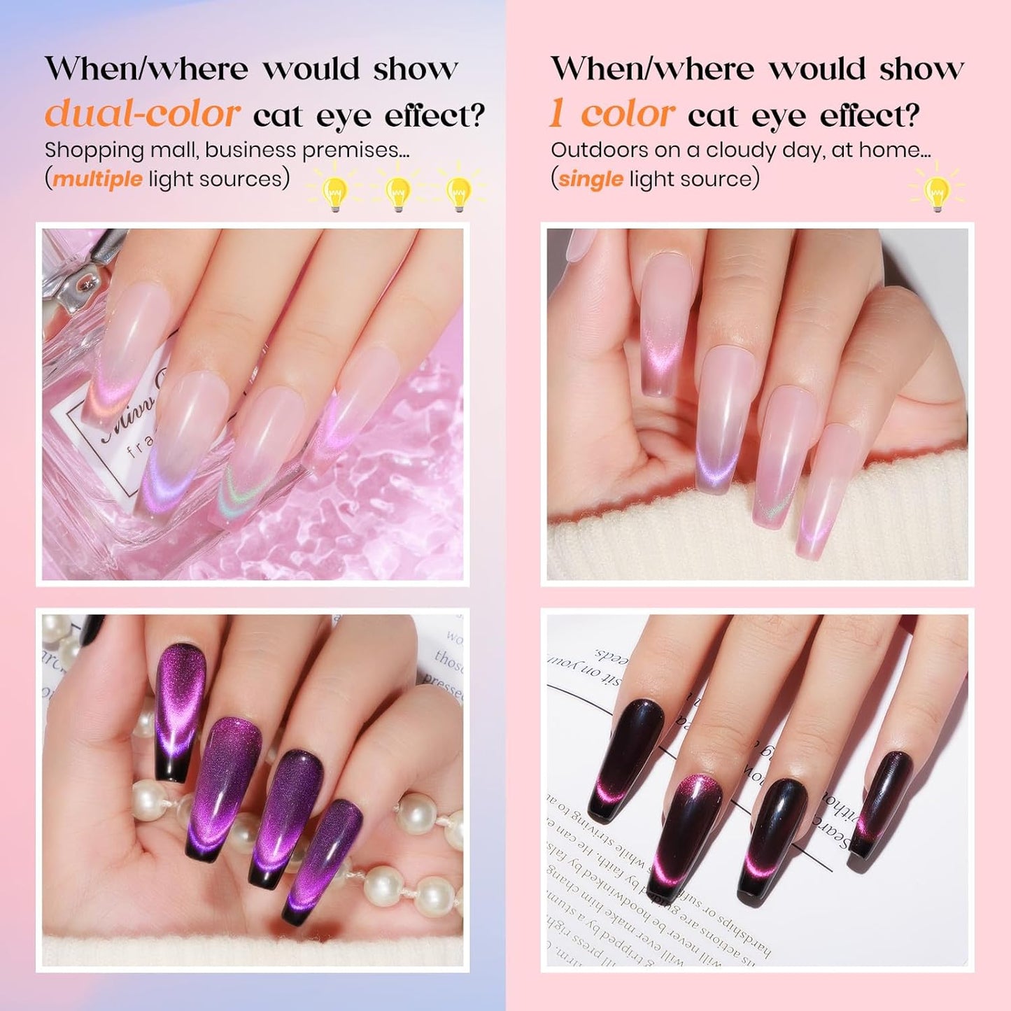 MIZHSE 9D Cat Eye Gel Nail Polish 8 Colors, Neon Collection Magnetic Gel Polish Set with Magnet Stick, Chameleon Color Shifting Cateye Nail Effect Soak Off Nail Art Manicure Home Ladies Gift