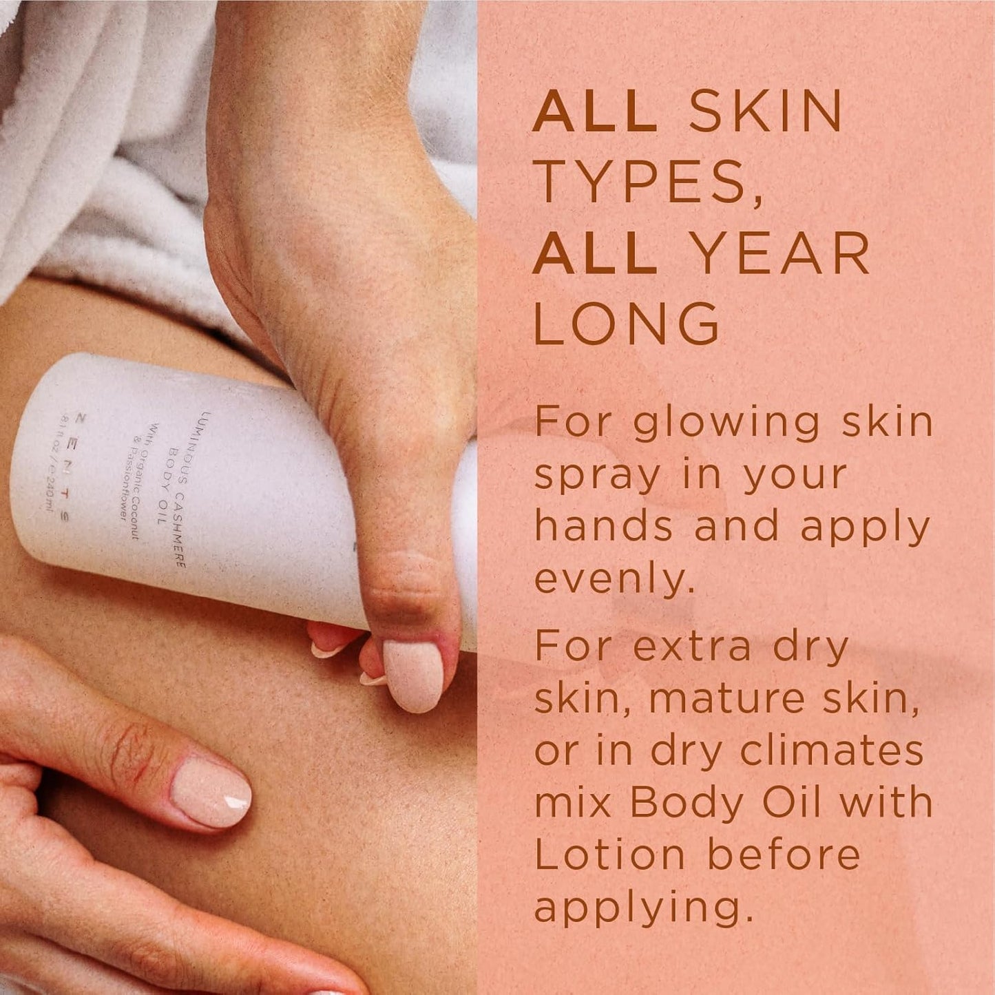 Zents Luminous Cashmere Body Oil (Travel Size - Mandarin Fragrance) | Moisturizing Body Oil with Vitamin E & Organic Coconut Oil | Softens & Smooths Skin | 1 fl oz | TSA Approved