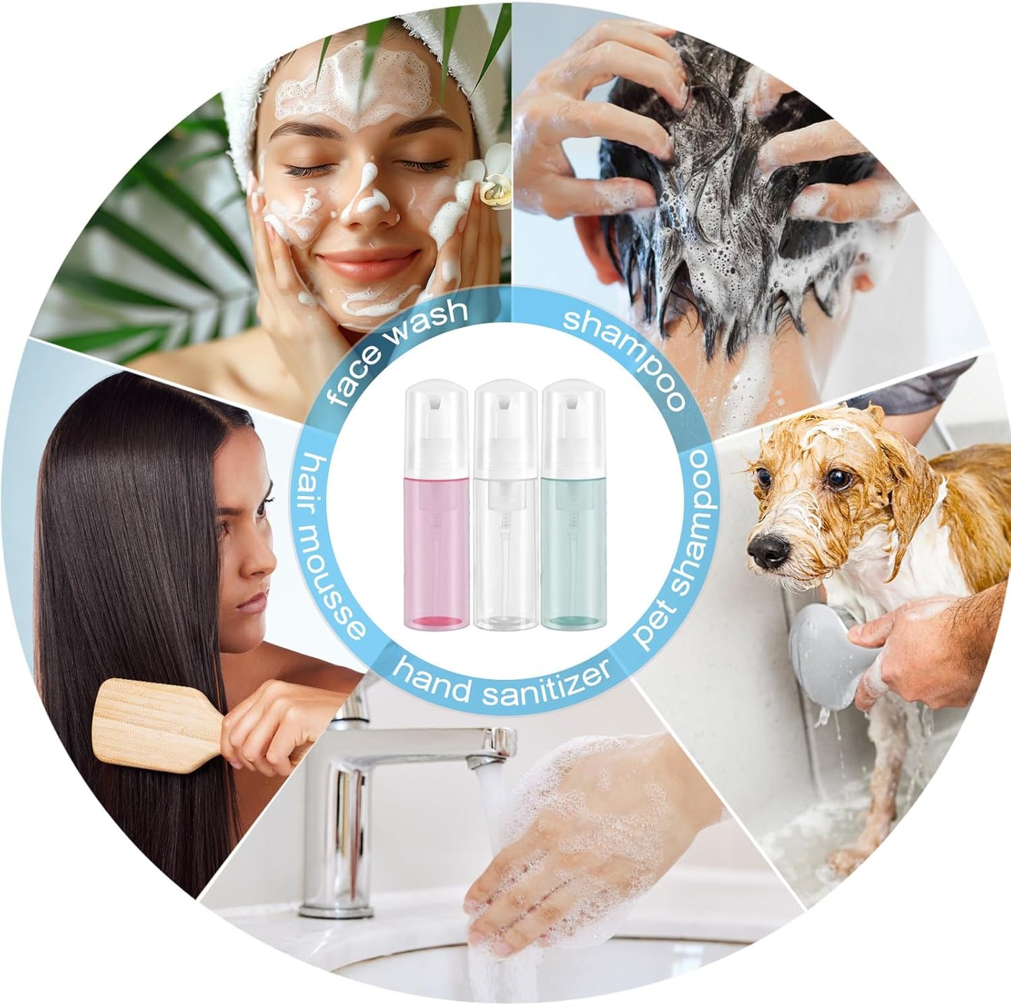 3pcs 2oz Plastic Travel Foam Pump Bottle - Portable Foaming Empty Bottle Dispenser for Hand Soap, Shampoo, Lash Cleanser - Well Suited for Travelers Daily Use (60ml)