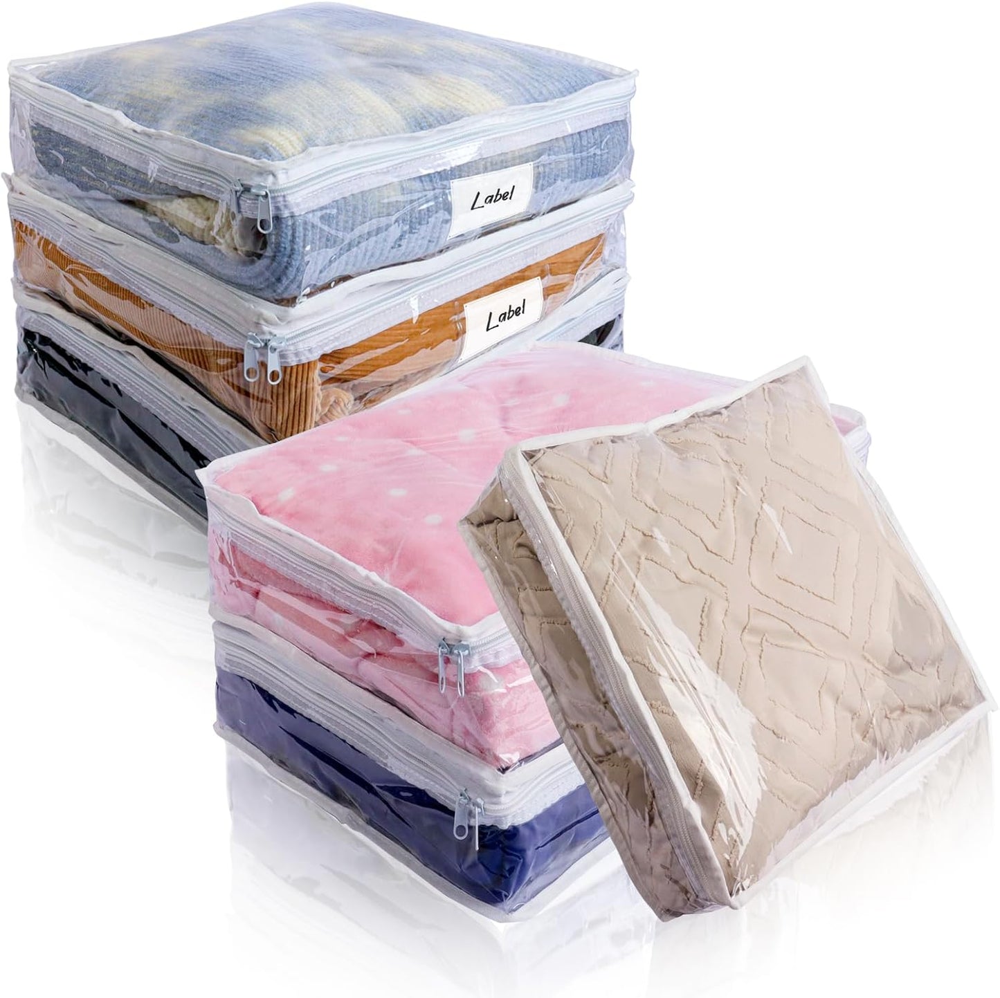Clear Zippered Storage Bags Plastic Sweater Storage Bags with Zipper 6 Packs Clothing Organizer for Blankets Linen Sweater Bed Sheet Quilt Clothes Pillow (15.7 x 13.8 x 3.9 Inch)