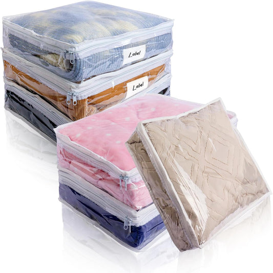 Clear Zippered Storage Bags Plastic Sweater Storage Bags with Zipper 6 Packs Clothing Organizer for Blankets Linen Sweater Bed Sheet Quilt Clothes Pillow (15.7 x 13.8 x 3.9 Inch)