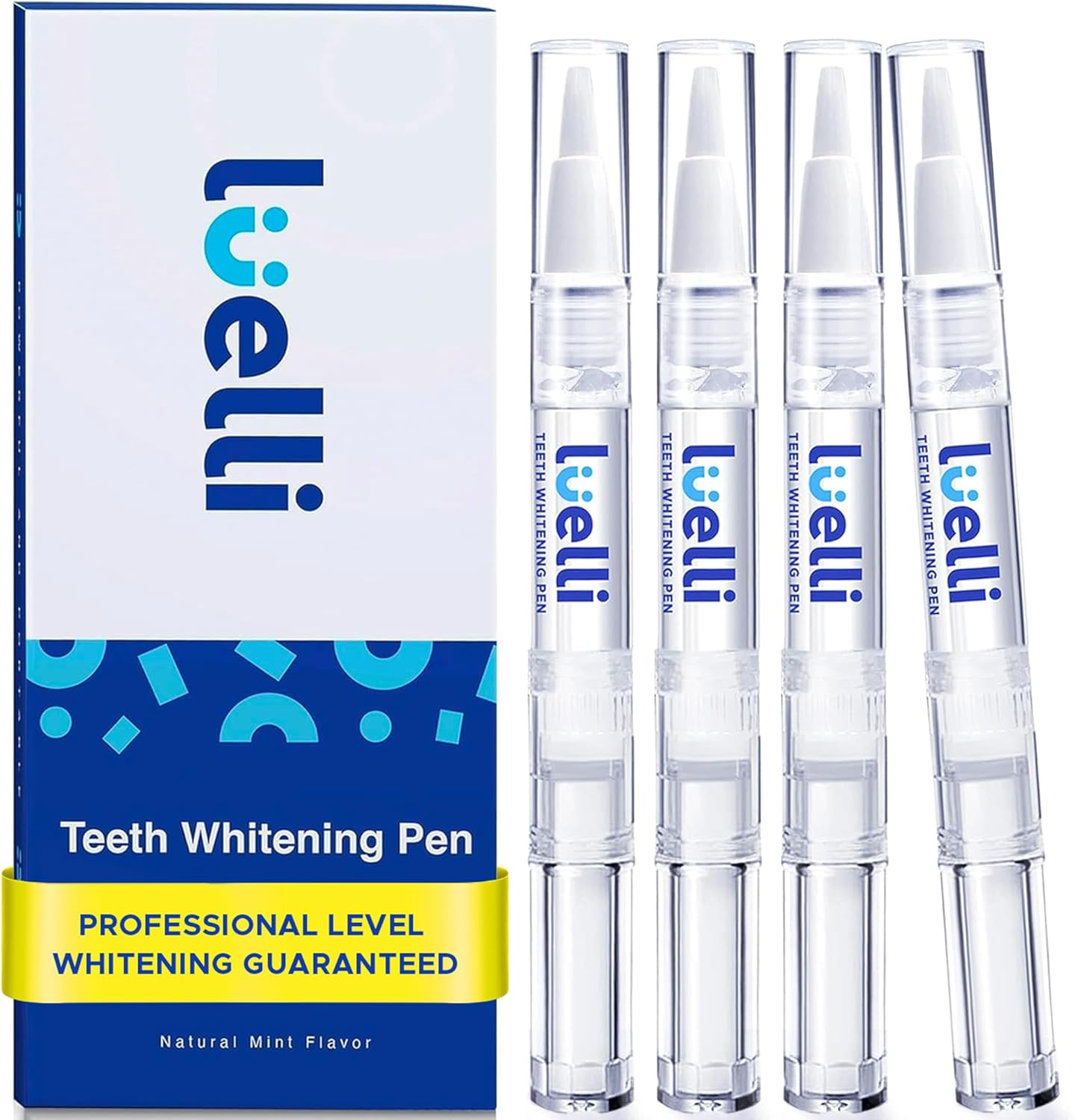 Luelli Teeth Whitening Pen, 20+ Uses - Travel Size Professional Tooth Whitener Serum, Extra Strength Organic Teeth Bleaching Gel for Sensitive Teeth, Instant Stain Removal, Simply White Smile, 4 Count