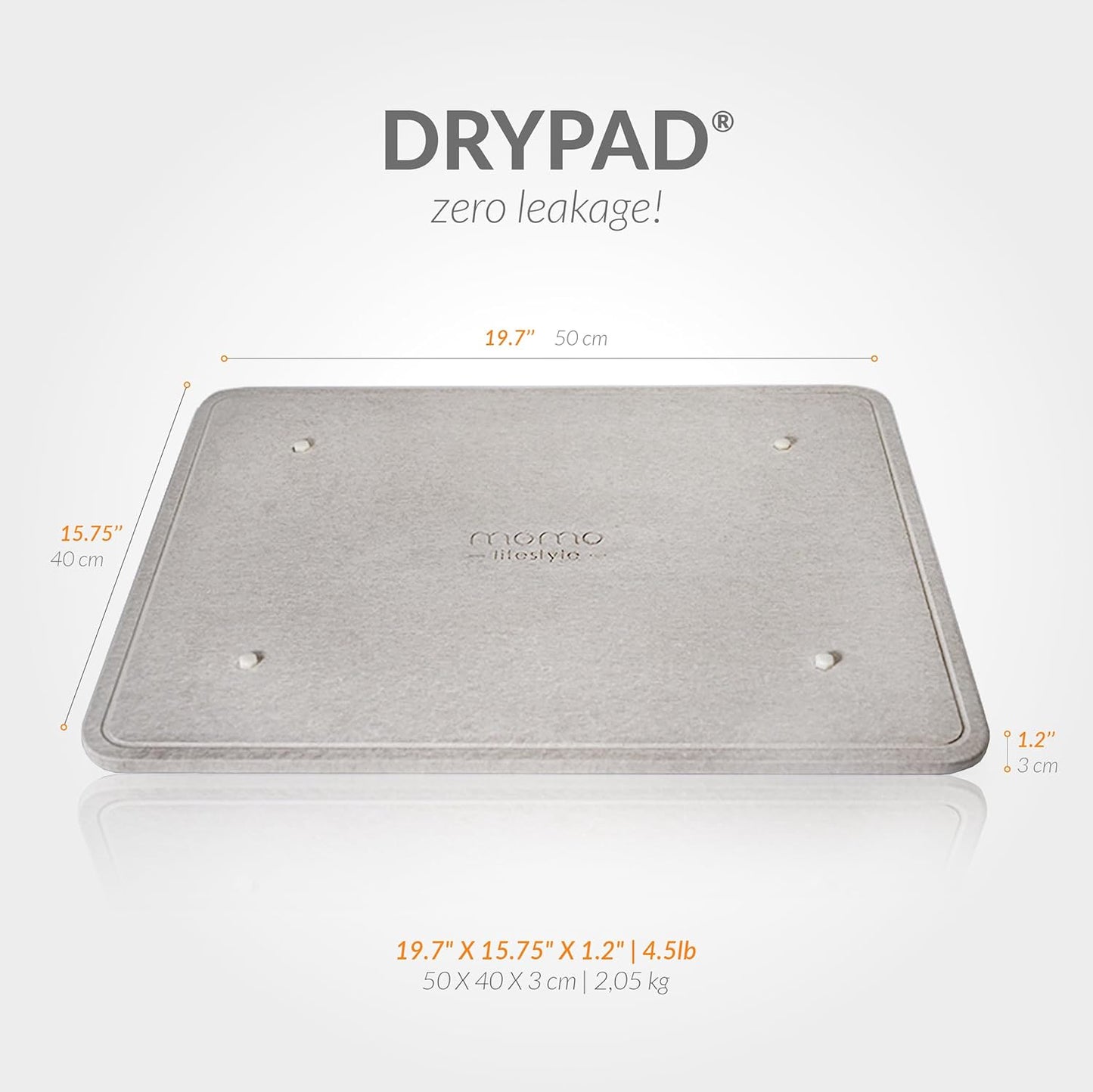 Momo Lifestyle Stone Dish Drying Mat DryPad 19.7" X 15.7" Misty Gray, Large Stone Drying Mat for Kitchen Counter, Fits Various Dish Racks, Zero Rust