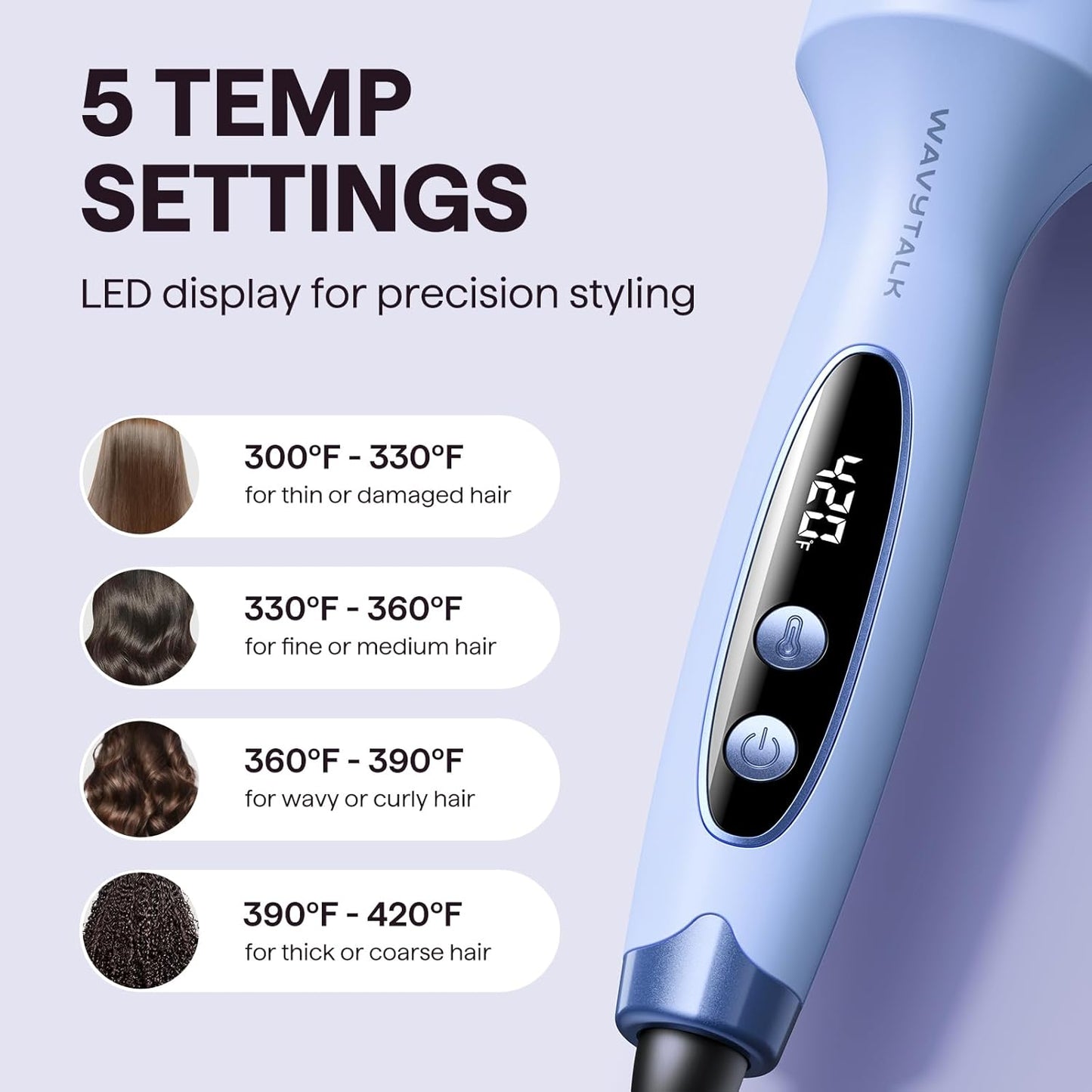 Wavytalk Blowout Boost Thermal Brush, 1.5 inch Heated Round Brush for Blowout Look, Negative Ion Technology, Ceramic Tourmaline, 5 Temperature Settings, Dual Voltage, Blue