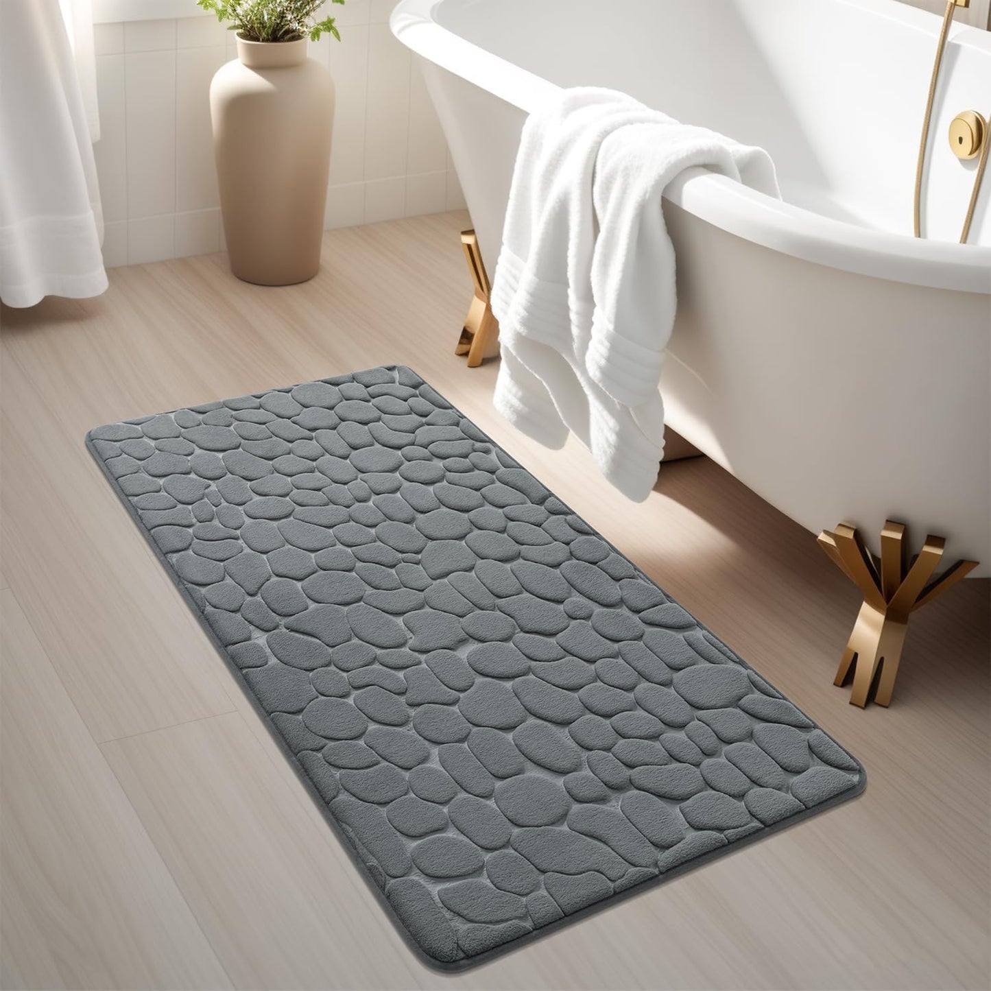 YIHOUSE Memory Foam Runner Rug, Cobblestone Bathroom Runner Rugs Super Water Absorbent Bath Mats for Bathroom Machine Washable Bath Rugs Runner for Hallway Bedroom Laundry Room(26 x 50,Dark Gray)