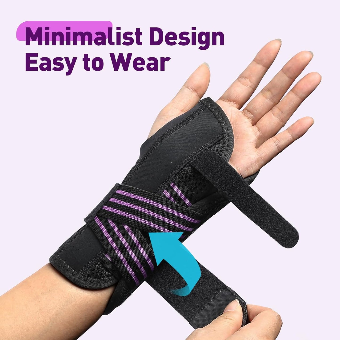 AGPTEK Carpal Tunnel Wrist Brace for Men Women, Night Sleeping Wrist Support with 2 Splints, Pain Relief Hand Brace for Arthritis Sprains Tendonitis, Adjustable Wrist Splint for Right Hand (L/XL, Black & Purple)