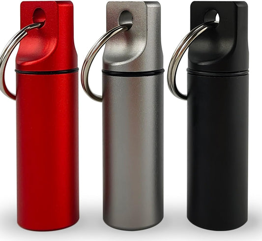 Small Pill Organizer Box Waterproof Keychain Pill Holder Portable Travel Pill Container Metal Case with Keyring for Outdoor Camping Travel
