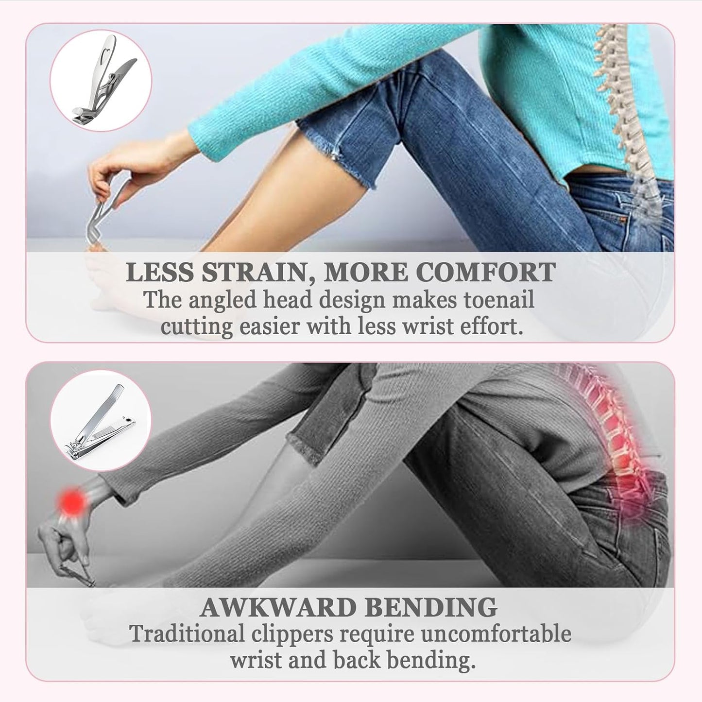 Toe Nail Clippers for Seniors, Toenail Clippers for Thick Toenails, Fingernail Clippers for Men, Nail Trimmer, Professional Nail Clippers, Ergonomic Angled Head Senior Toenail Clipper (Silver)