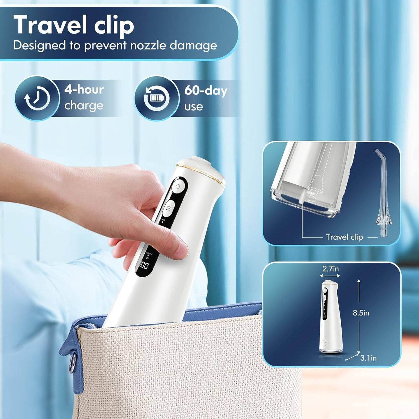 Water Flosser for Teeth, Cordless Oral Irrigator Portable Dental Cleaner Picks with 8 DIY Modes 7 Jets 300ml Tank Braces Flossers Rechargeable (White)