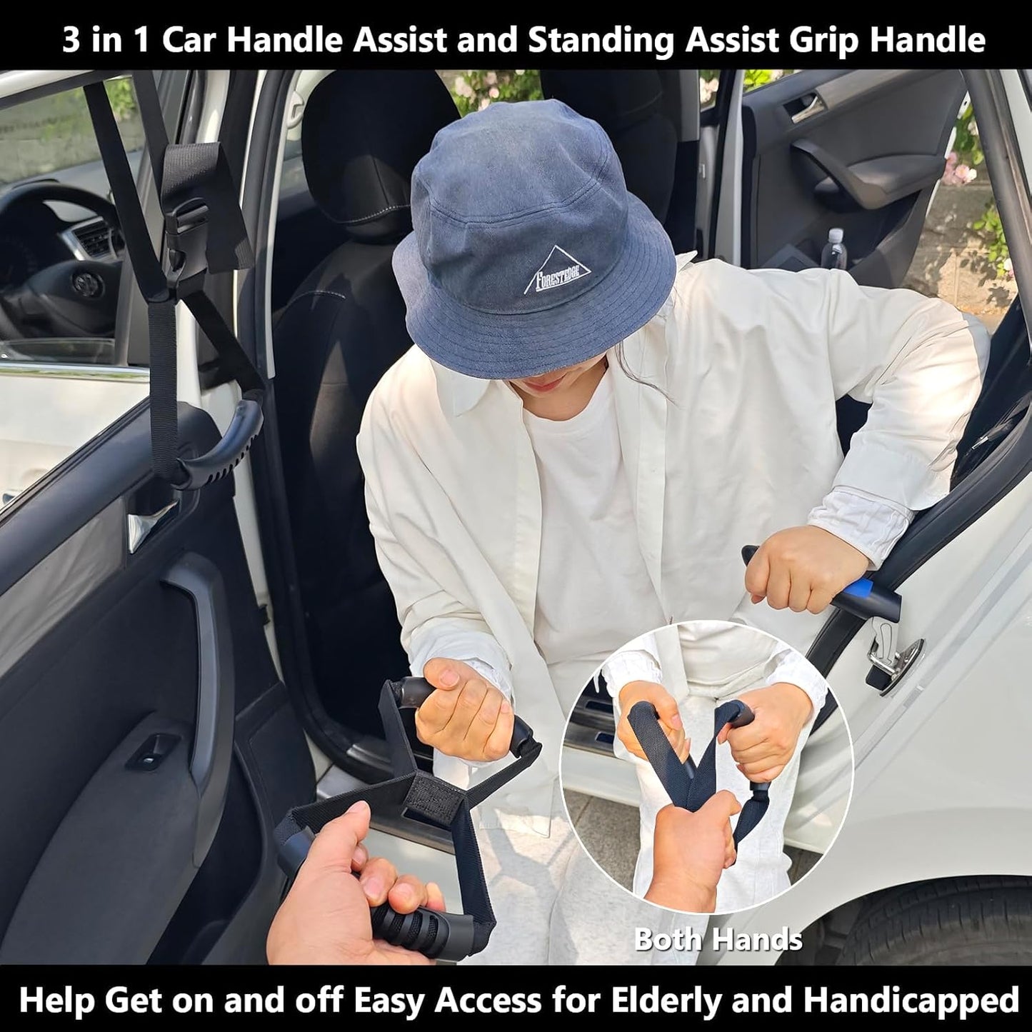 3PC Mobility Standalone Kit: Car Door Assist Handle/Standing Assist Grip Handle/Adjustable Standing Aid Safety Handle Apply to Elderly and Handicapped, Child, Pregnant Woman, Injured