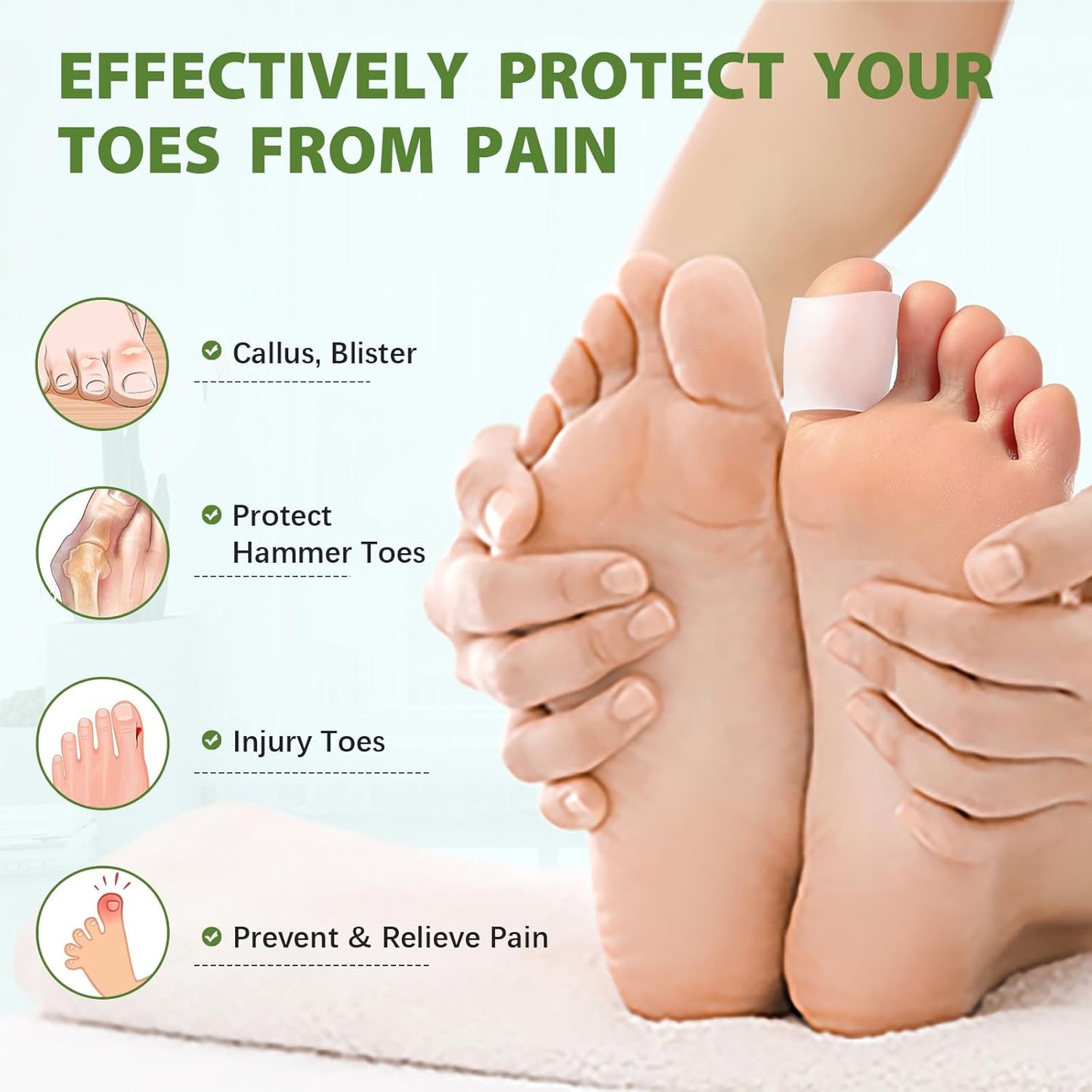 Bukihome Silicone Toe Protectors – 14 Pack Aloe Vera Extract Infused Silicone Toe Sleeve for Hammer Toes, Corns, Calluses, Blisters – Soft Gel Protector Toe Cushions for Pain Relief (Large Size)