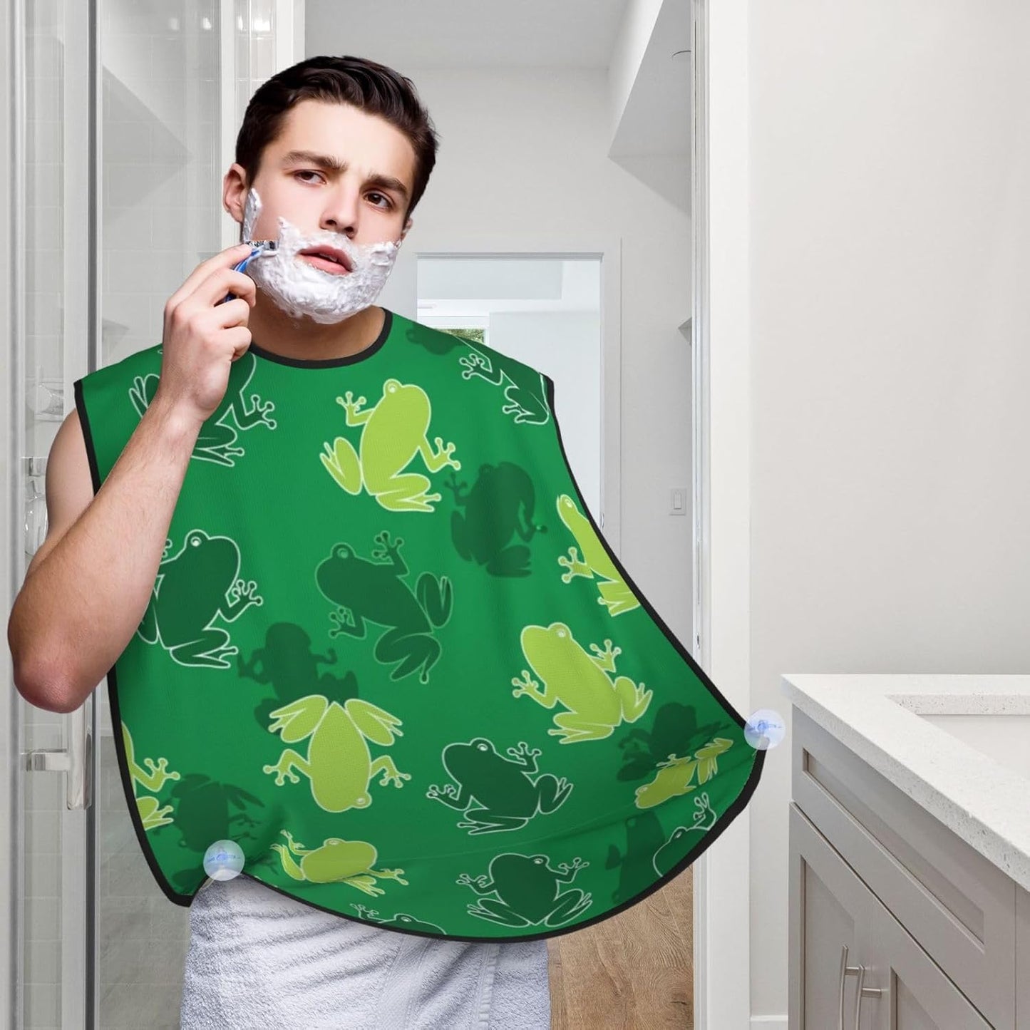Men's Beard Maintenance Apron, Waterproof & Easy Clean, Animal Frogs Green