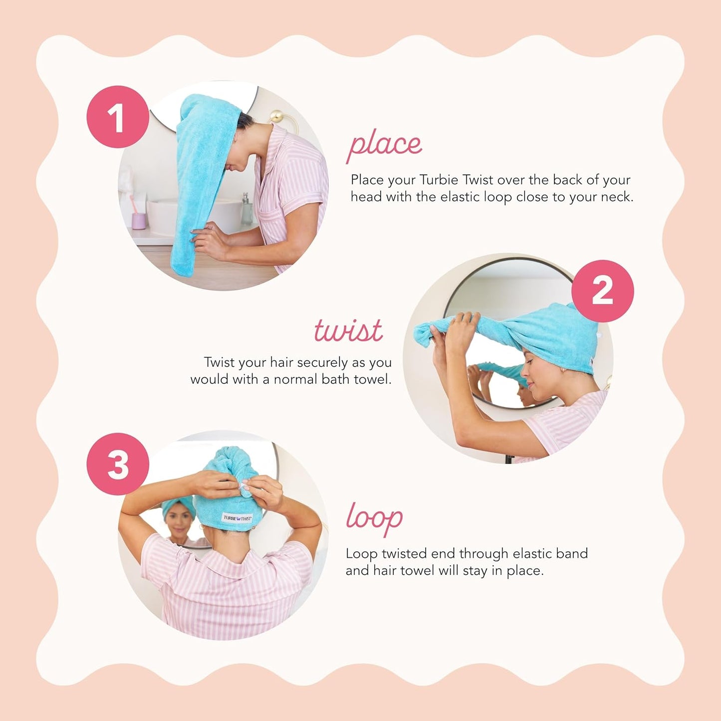 Turbie Twist 2-Pack Microfiber Hair Towel for Beauty, Travel, Gifting - Wrap Turban for Straight, Wavy & Curly Hair - Premium Personal Care - Antique White & Moonbeam