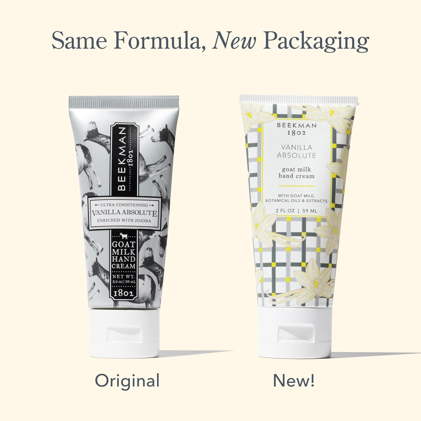 Beekman 1802 Pure Goat Milk Hand Cream, Vanilla Absolute - Scented - 2 oz - Moisturizing Lotion for Dry Skin - Anti-Aging Hydration - Good for Sensitive Skin - Cruelty Free - Packaging May Vary