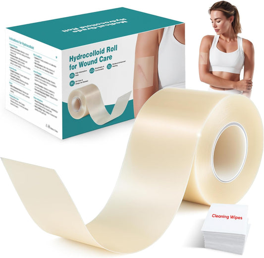 Hydrocolloid Bandages Roll for Wound Care – Cut-to-Size - Flexible & Waterproof Hydrocolloid Tape for Acne, Burns & Blister Care, Self-Adhesive & Highly Absorbent (2in x 16ft)