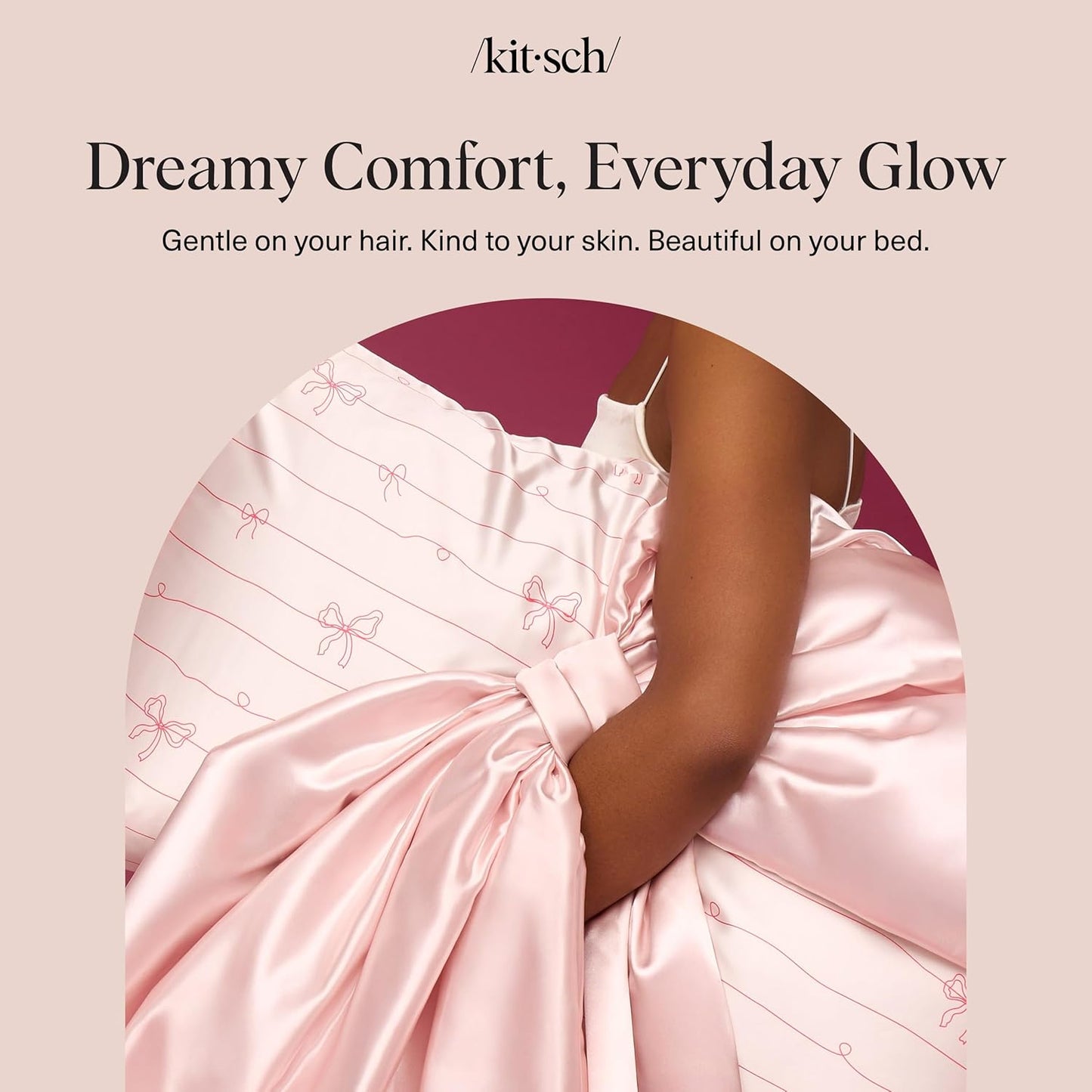 Kitsch Satin Pillowcase, Softer Than Silk Pillow Cases Queen, Cooling Pillow Covers, Satin Pillowcase w/Zipper for Hair, Skin & Quality Sleep, Wrinkle-Free & Smooth, Queen Size 19"x26" Striped Bows