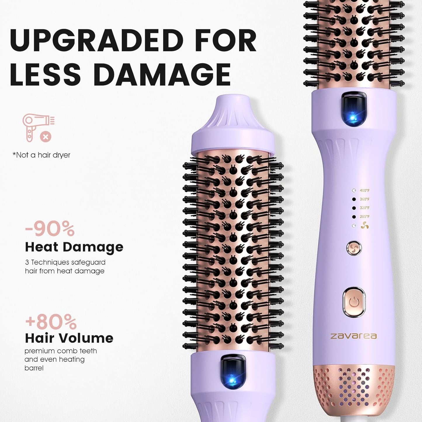 Zavarea Thermal Brush, 1.5 Inch Heated Round Brush for Blowout Look, Hot Styler with 800M Negative Ions & Ceramic for Less Damage & Frizz, Boosts Shine & Easy to Use, Dual Voltage, Valoran Purple