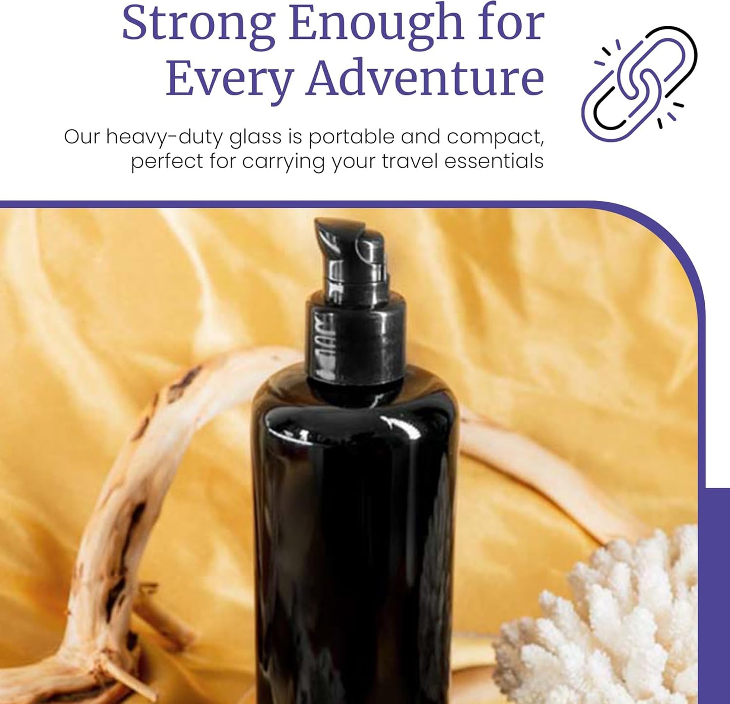 Infinity Jars 200 Ml (6.8 fl oz) Refillable Ultraviolet Black Glass Pump Bottles Leak-Proof Travel Containers for Toner, Sanitizer, Beard Oil, Hair Serum, Essential Oils 3-Pack