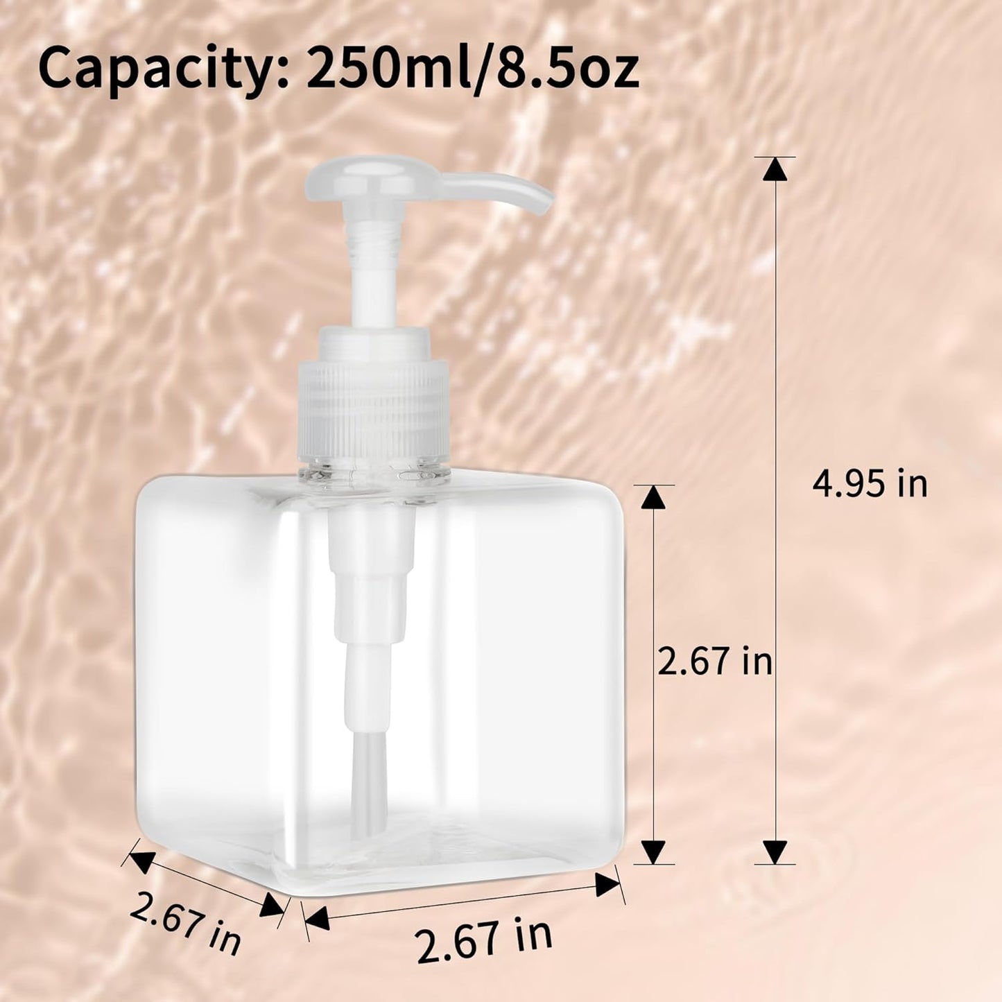 250ml (8.5oz) Pump Bottle Dispenser Jansburg 2 Pack Refillable Square Plastic Lotion Dispenser Empty Lotion Pump Bottle for Essential Oil Soap Lotion Shampoo Bathroom Travel Clear