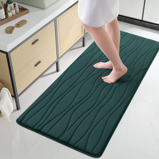 Buganda Memory Foam Bathroom Rug Mat 54x24, Extra Soft and Absorbent Bath Mats, Non-Slip and Machine Washable Bath Rugs for Bathroom Floor,Tub and Shower, Dark Green