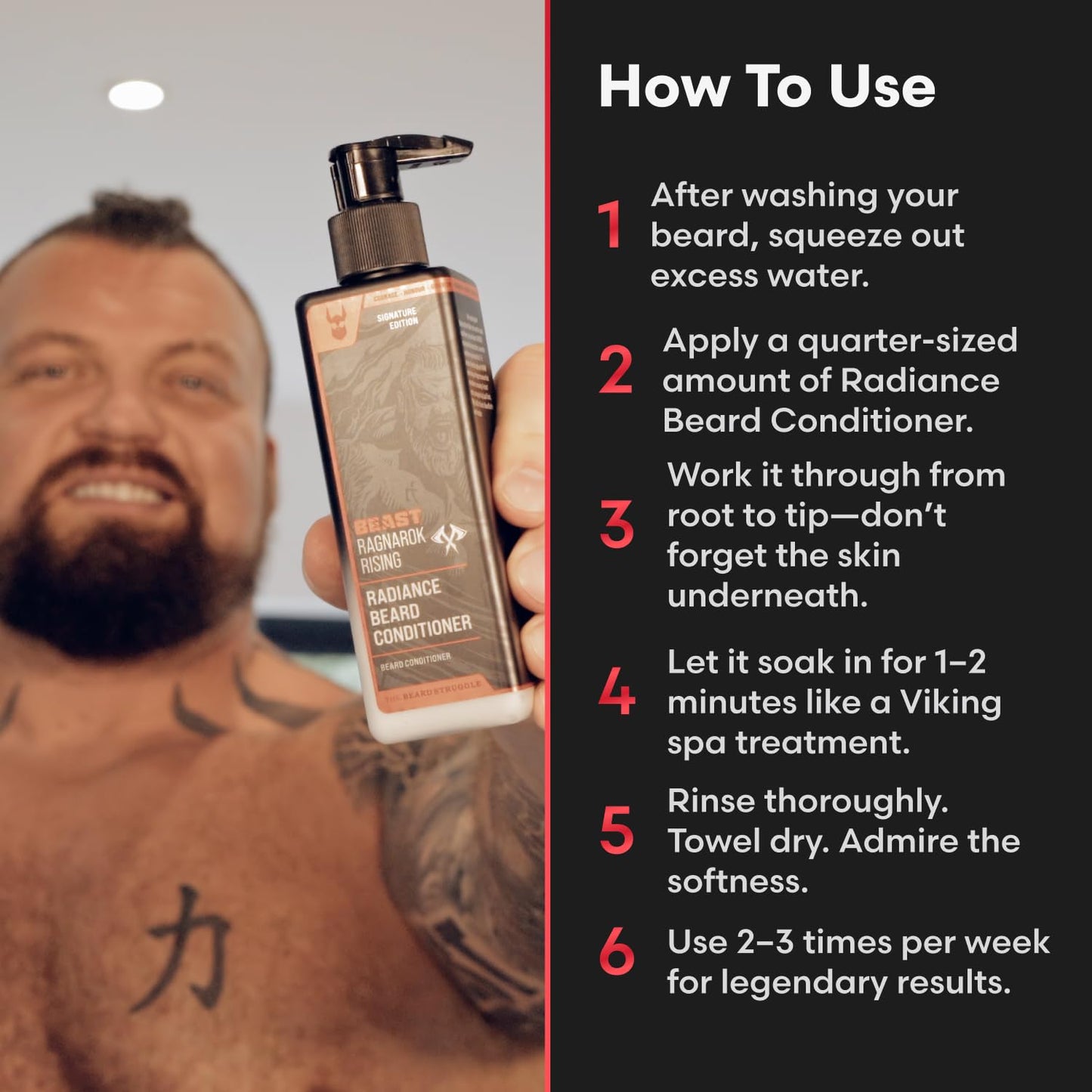 The Beard Struggle Eddie Hall Beast Line Radiance Beard Conditioner for Men - Ragnarok Rising Signature Scent - Deep Conditioning for Soft, Strong Beards - 8 fl oz