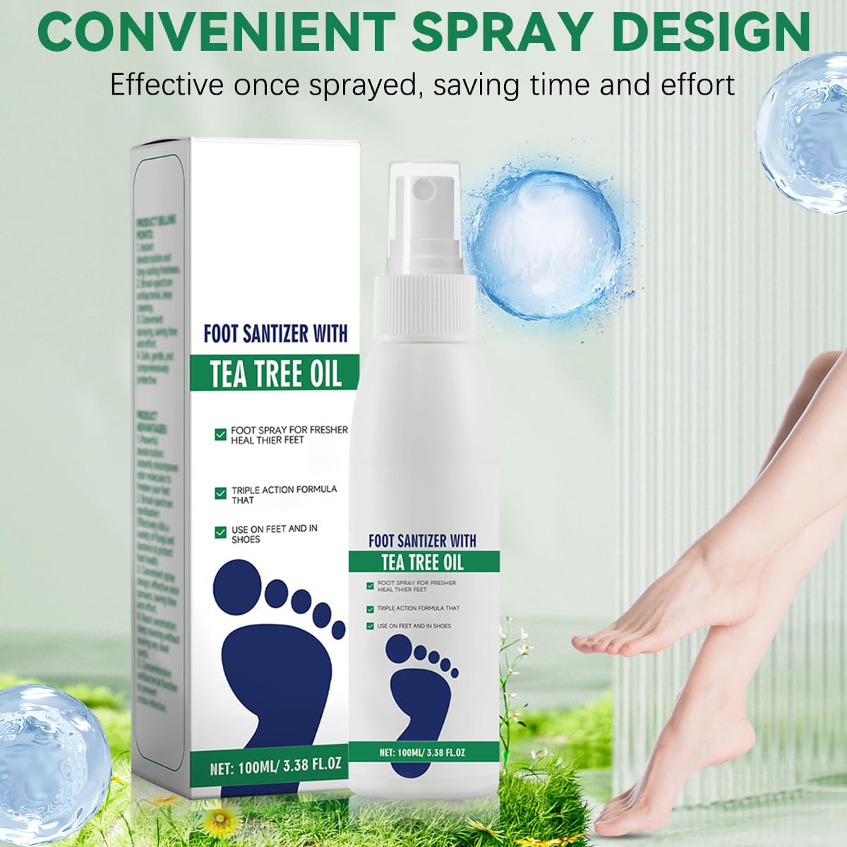 2pcs Foot Spray with Tea Tree Oil, Tea Tree Oil Feet Spray, Foot & Shoe Freshness, Clear Foot Sanitizer Spray, Quick-Drying and Travel-Friendly, 100ml/3.38fl.oz