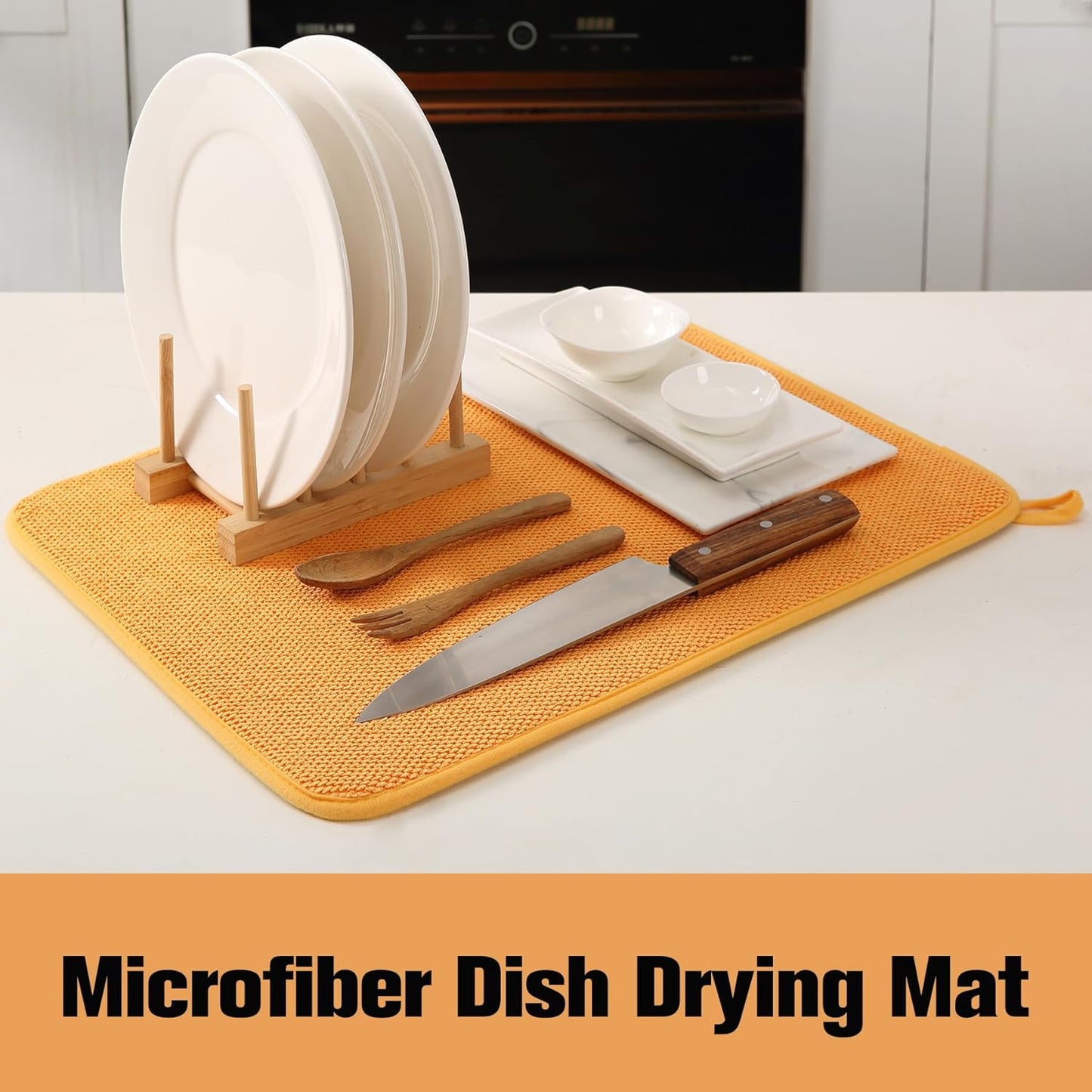 2 Pack Microfiber Dish Drying Mat for Kitchen Counter,Ultra Absorbent Dish Drainer Mat ,Dish Drying Pad , Dish Rack Mat 20×15 Inch (Yellow)