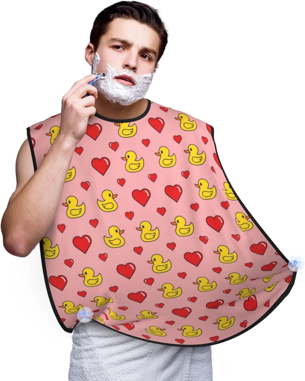 Beard Trimming Hair Catcher, Pink Heart Polka Dots Yellow Rubber Ducks Shave Bib, Non-Stick Bib Apron Waterproof, Shaving Tool for Men for Husband Father’s Day