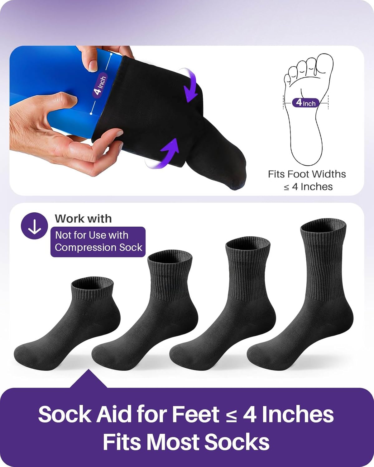 KEKOY 4INCH Sock Aid for Putting on Socks, Sock Assistant Device No Bending with Foam Handles & Long Rope, Sock Helper/Puller Aid Easy Put on for Seniors, Disabled, After Surgery Recovery(Blue)