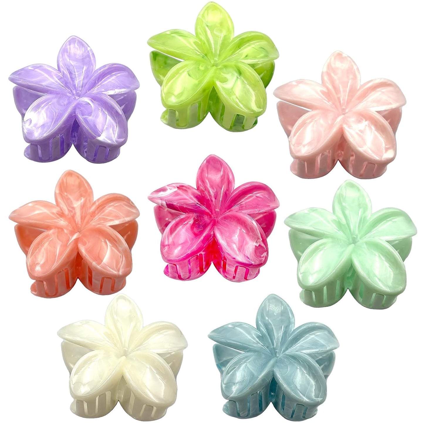 Flower Hair Claw Clips for Women, 8 Pack Hawaiian Plumeria Claw Clips for Thick Thin Hair, Large Nonslip Hair Accessories for Women Girls Gifts(Marbling-8 Colors)