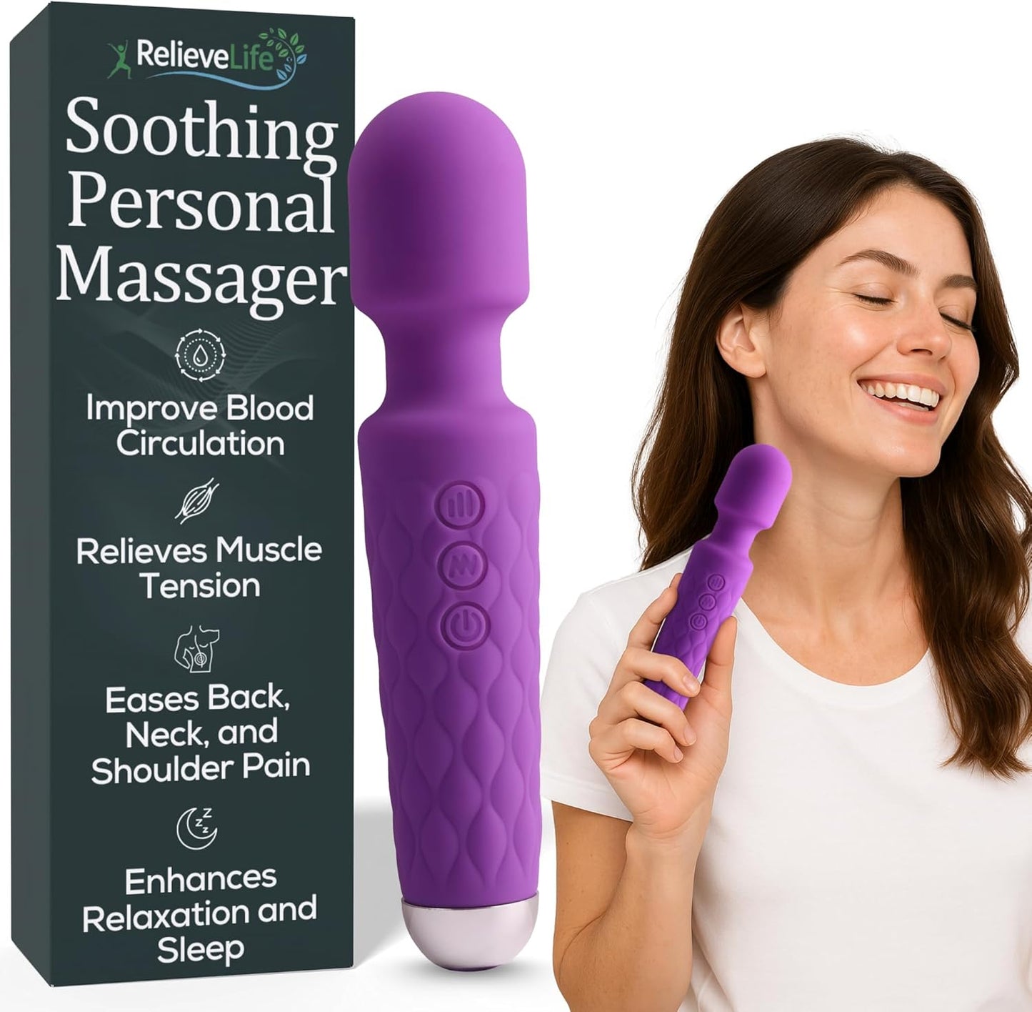 Massage Wand Handheld Cordless Massager Deep-Tissue Hand Massager & Body Massage Tool for Pain Relief, Muscle Recovery, Circulation & Inflammation Reduction