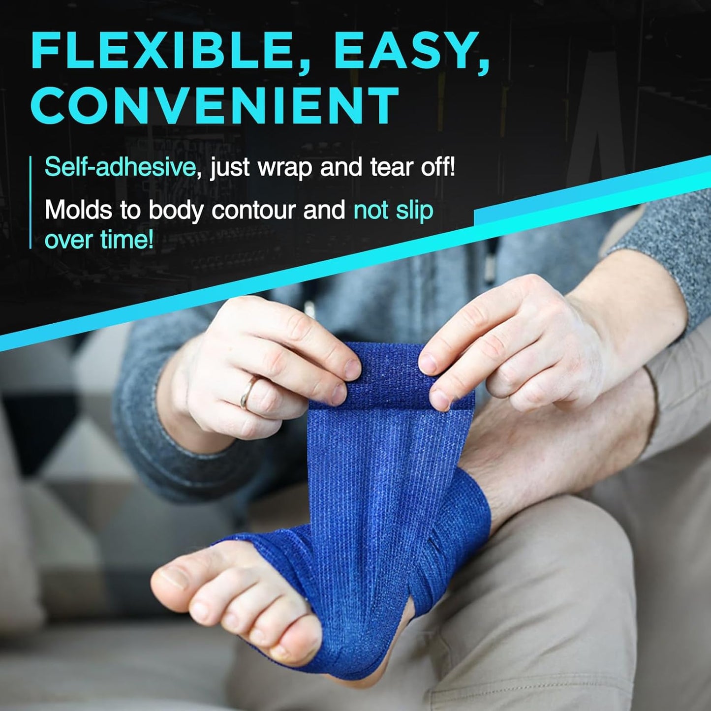 OK TAPE Ice Self Stick Bandage Wrap, Instant Cold Relief for Knee, Ankle, Wrist, Cold Compress Elastic Athletic Tape for Sports Injuries, No Refrigeration Needed, 4 Inch x 15 Feet, 2 Rolls, Black