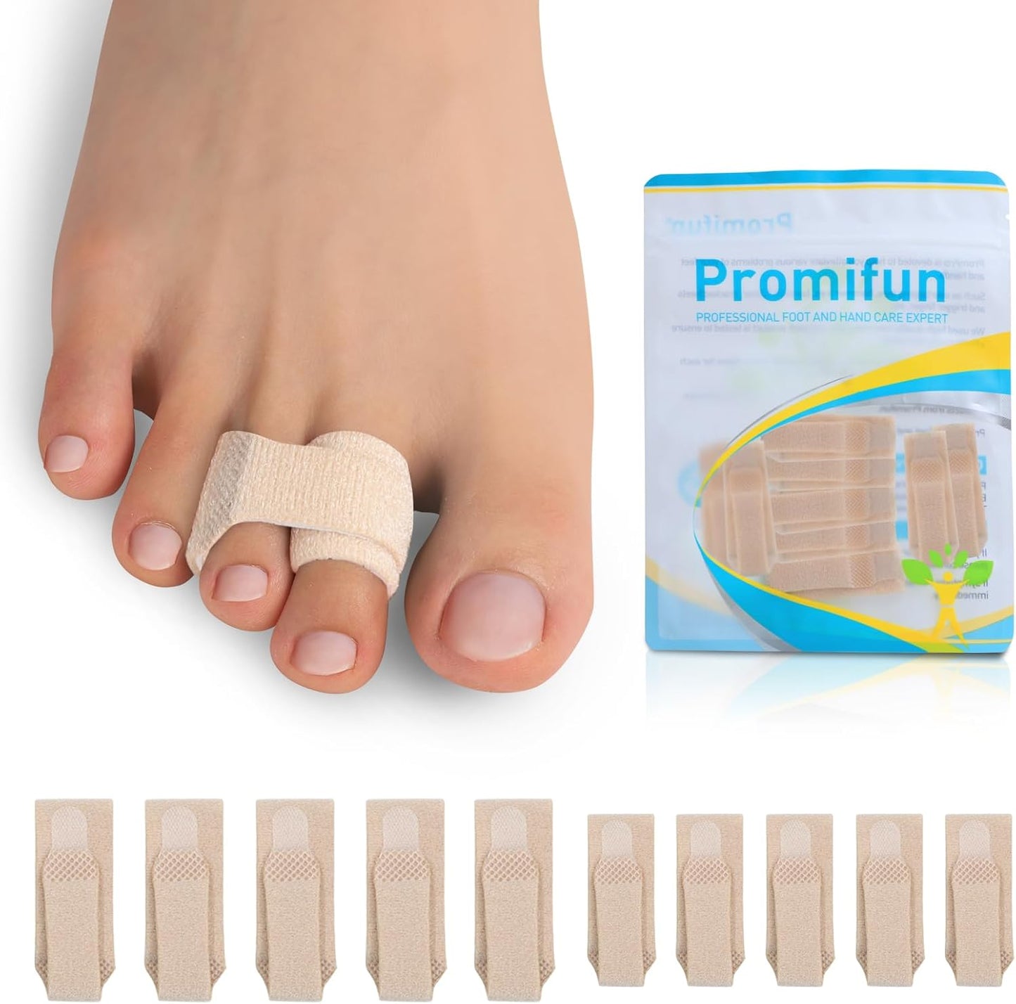 10 Pack Fabric Hammer Toe Corrector, Reusable Broken Toe Protectors Taped Wraps, Hammertoe Straightener, Toe Splint for Broken Toe, Crooked Toes, Bent Toes （Brown 5L+5S）