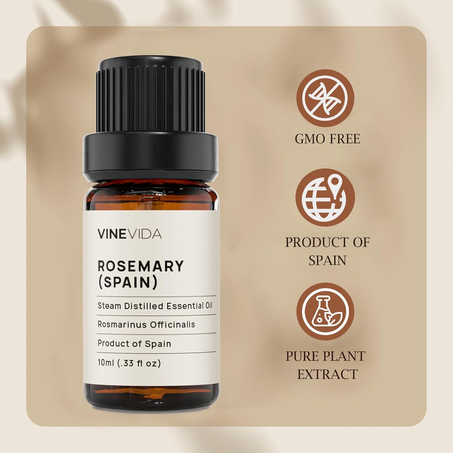 VINEVIDA Rosemary Spain Essential Oil 10 mL - Undiluted Rosemary Spain Oil 10 mL - Rosemary Spain - DIY Candle Scents for Candlemaking - 10 mL Essential Oil for Soap Making (4OZV-OBP-ROS-SPA-10ML)