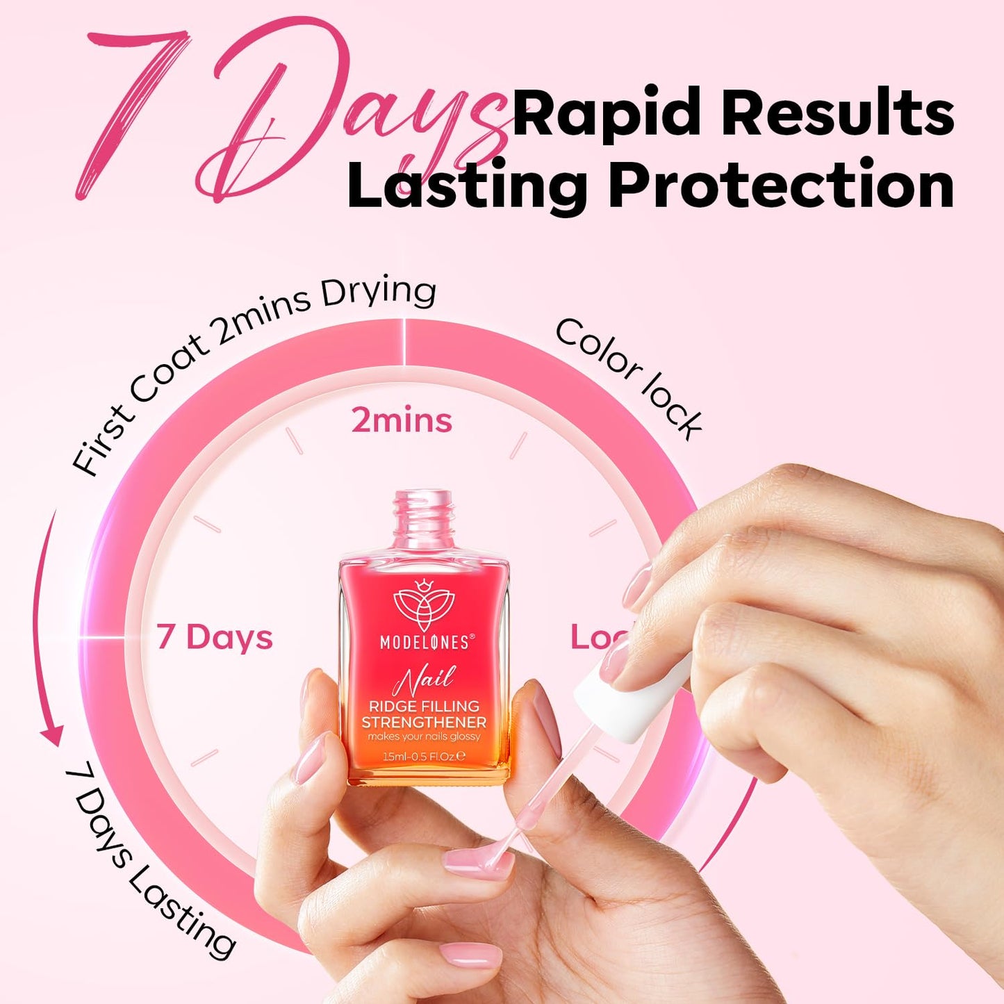 modelones Nail Strengthener Jelly Pink Nail Polish Repair 8-in-One Nail Ridge Filler Nail Strengthener and Growth for Damaged Nails 15ml