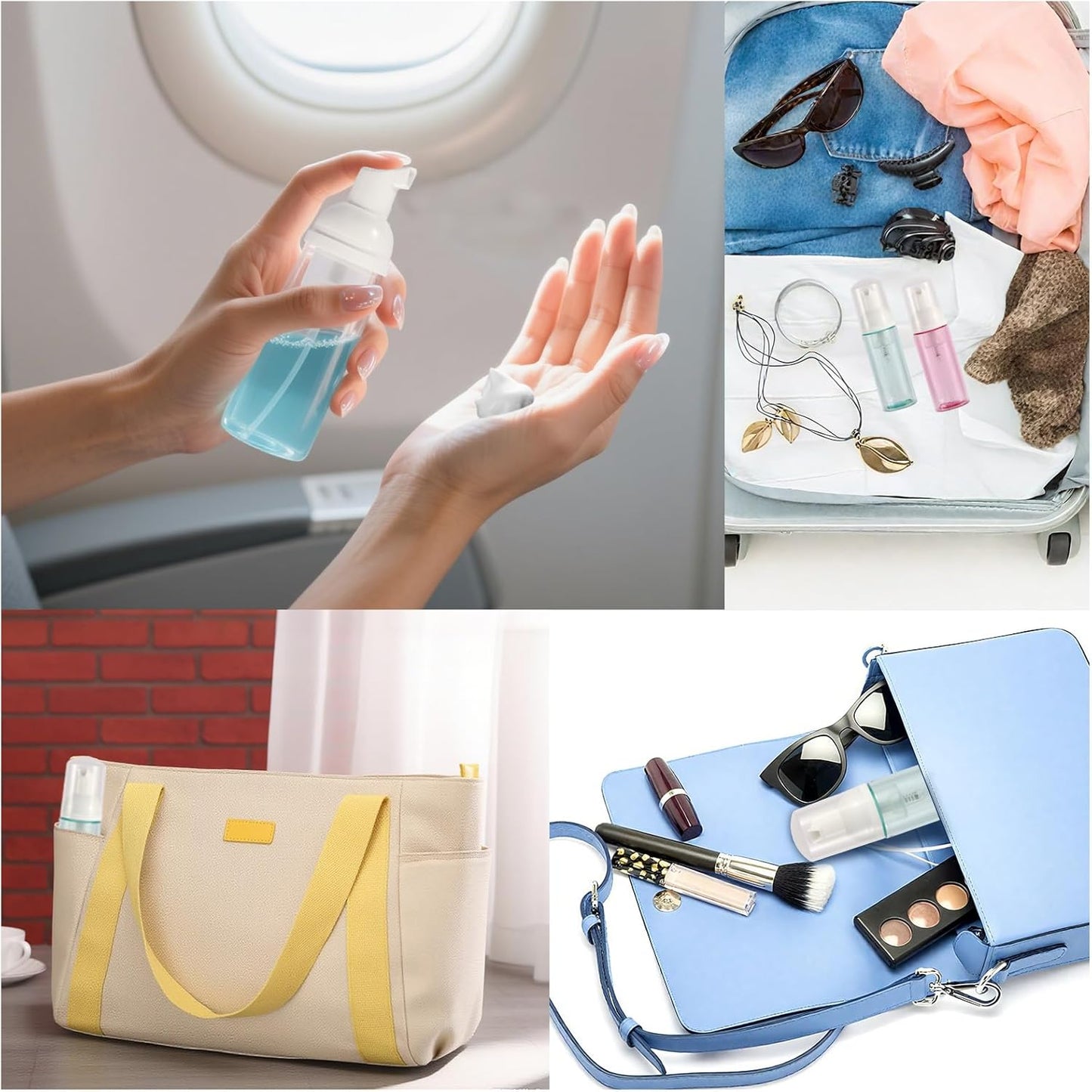 3pcs (Clear+Green+Pink) 2oz Plastic Travel Foam Pump Bottle - Portable Foaming Empty Bottle Dispenser for Hand Soap, Shampoo, Lash Cleanser - Well Suited for Travelers Daily Use (60ml)