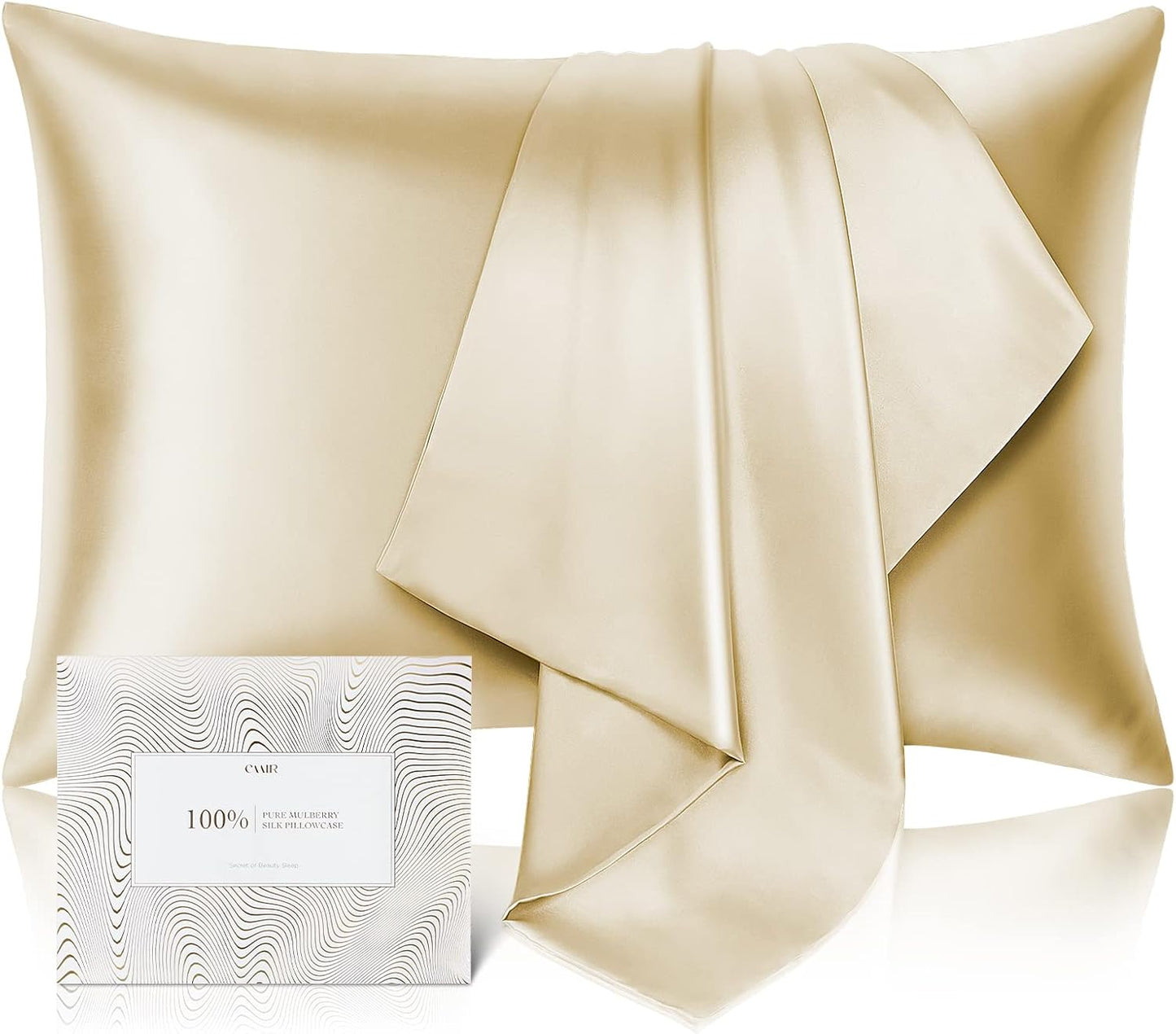 100% Pure Mulberry Silk Pillowcase for Hair and Skin - Allergen Resistant Dual Sides,600 Thread Count Silk Bed Pillow Cases with Hidden Zipper,1pc,Standard Size,Champagne