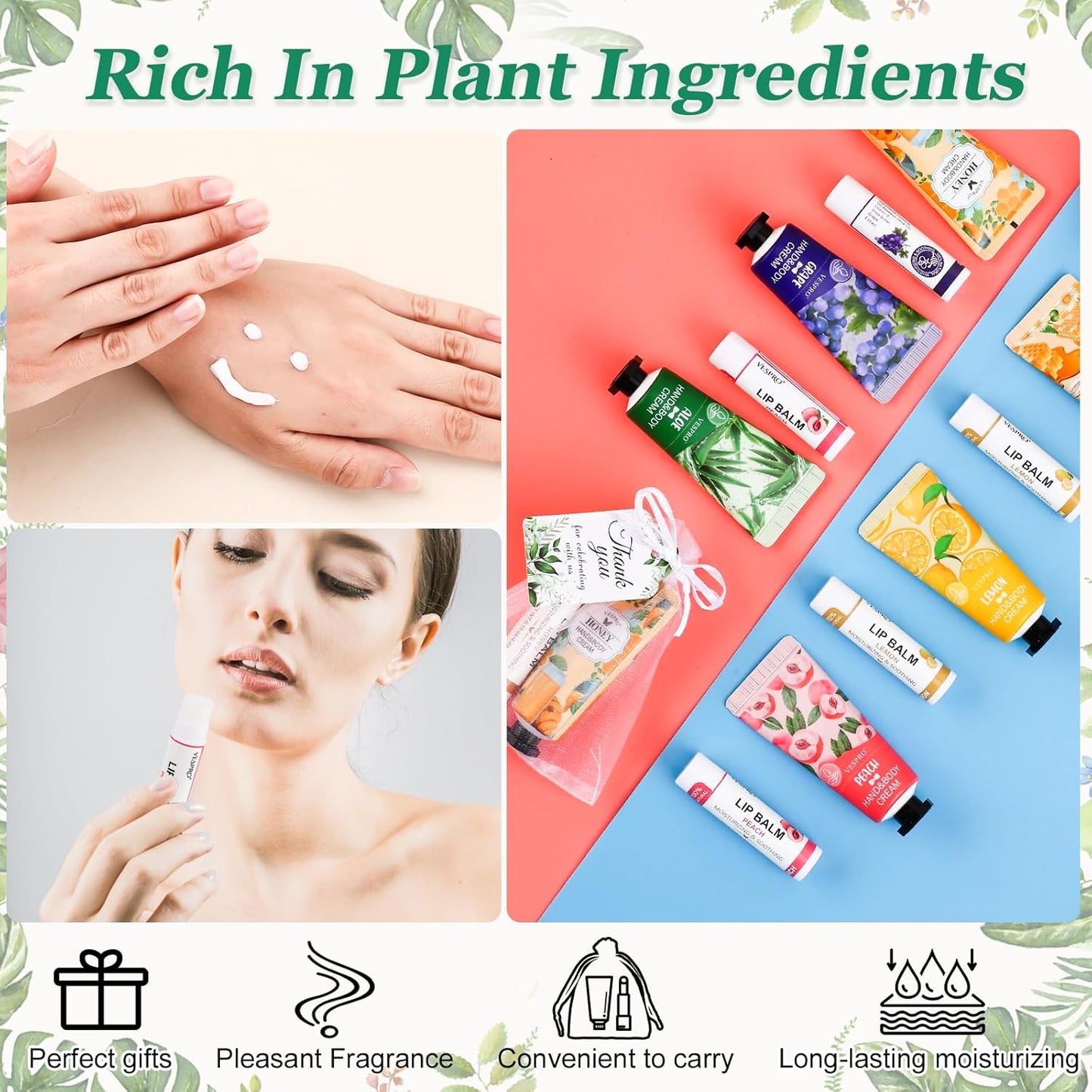 50 Sets Hand Cream Bulk and Lip Balm Bulk Gifts, Stocking Stuffers for Women, Christmas Gifts, Bridesmaid Gifts for Guests with Thank Card Organza Bags, Wedding Favors, Thank You Gifts and Small Gifts