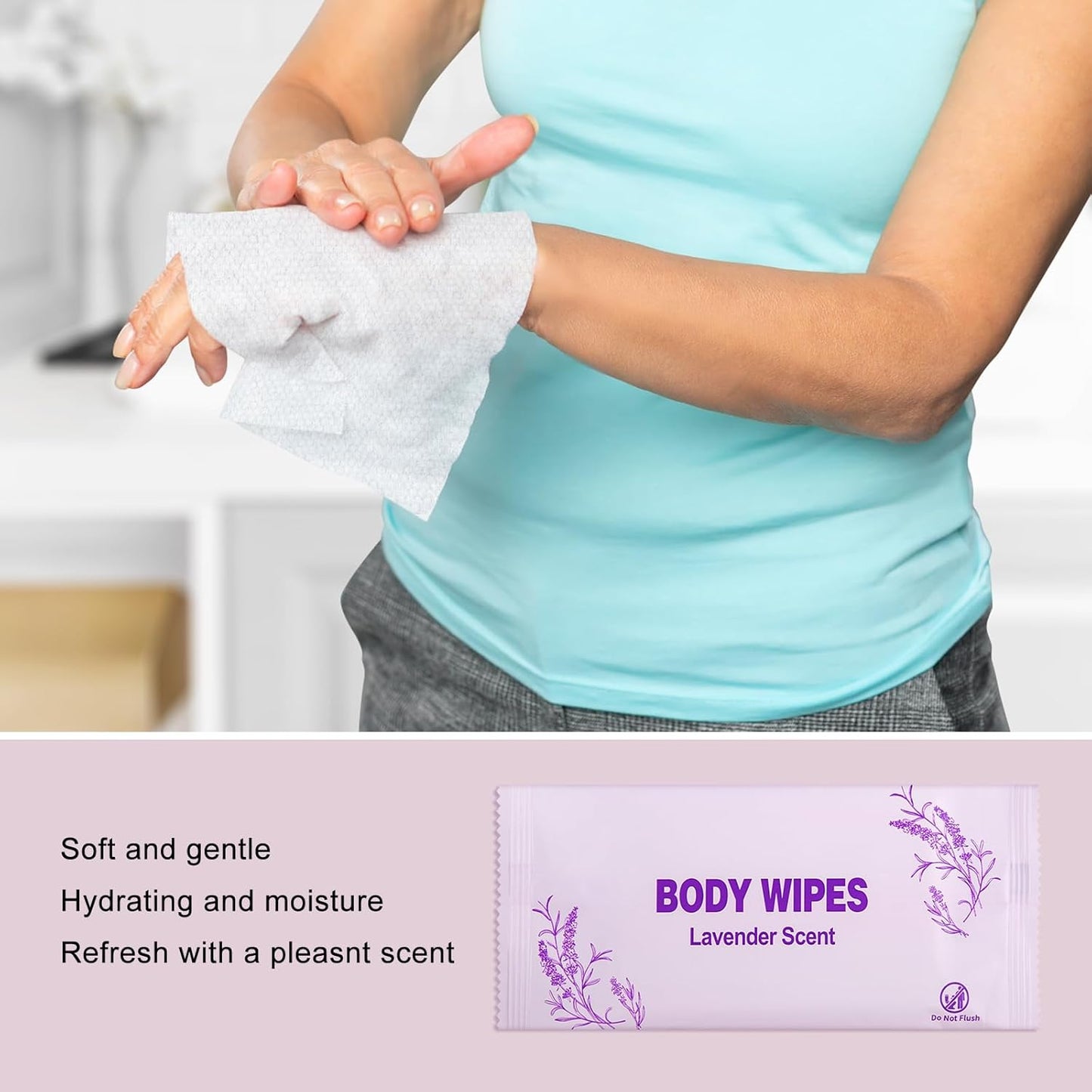 Body Wipes Individually Wrapped, 100 Pack Adult Bath Wipes No Rinse Extra Large Thick (11.8"x7.9"), Suitable for Camping, Gym and Travel, Lavender Scent
