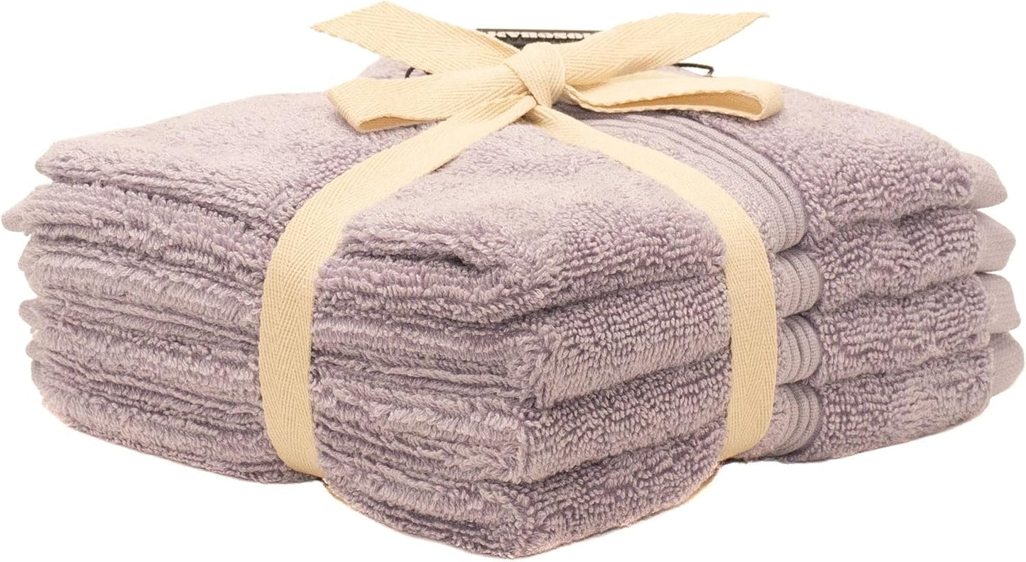 Mosobam Luxury Turkish Towels Set of 4 Washcloths 13X13 Lavender Aura 700 GSM Bamboo Viscose & Aegean Turkish Combed Cotton
