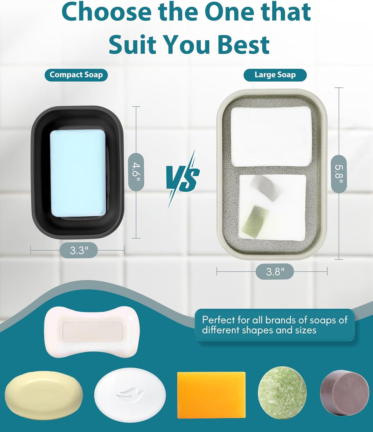 Quatish Solid Shampoo Bar Holder, Large Leakproof Travel Soap Case, Silicone Soap Box with Draining Layer, Enhanced Soap Container, Suitable for Camping, Gym, Bathroom, Outdoor Essentials, Off White