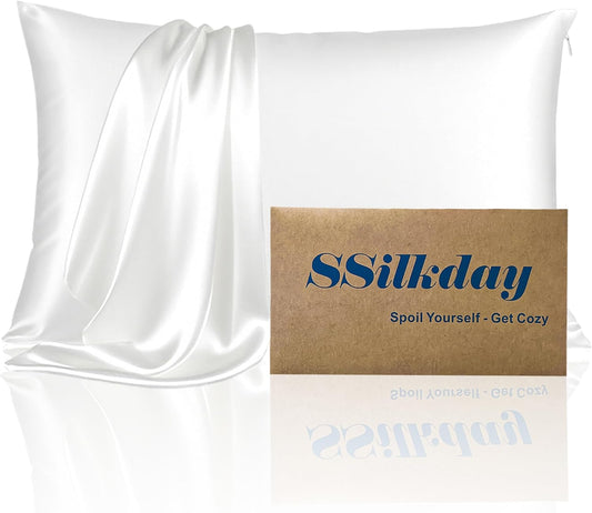 Mulberry Silk Pillow Cases with Zipper, Ultra Smooth Soft Breathable Cooling Pillow Cases for Hot Sleepers, Silk Satin Pillowcase for Hair and Skin, Gifts for Women (Cream White, King Size, 1 Pack)