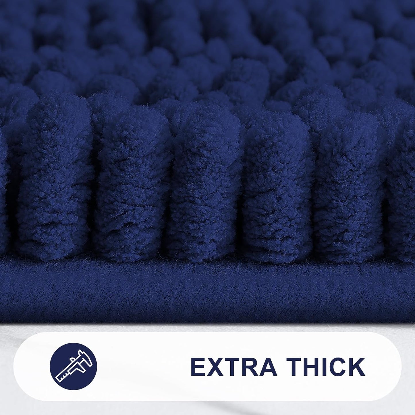 Grandaily Chenille Striped Bathroom Rugs 59x35, Extra Thick and Absorbent Bath Mats, Non-Slip Soft Plush Shaggy Shower Carpet, Machine Wash Dry, Bath Rug for Bathroom, Navy