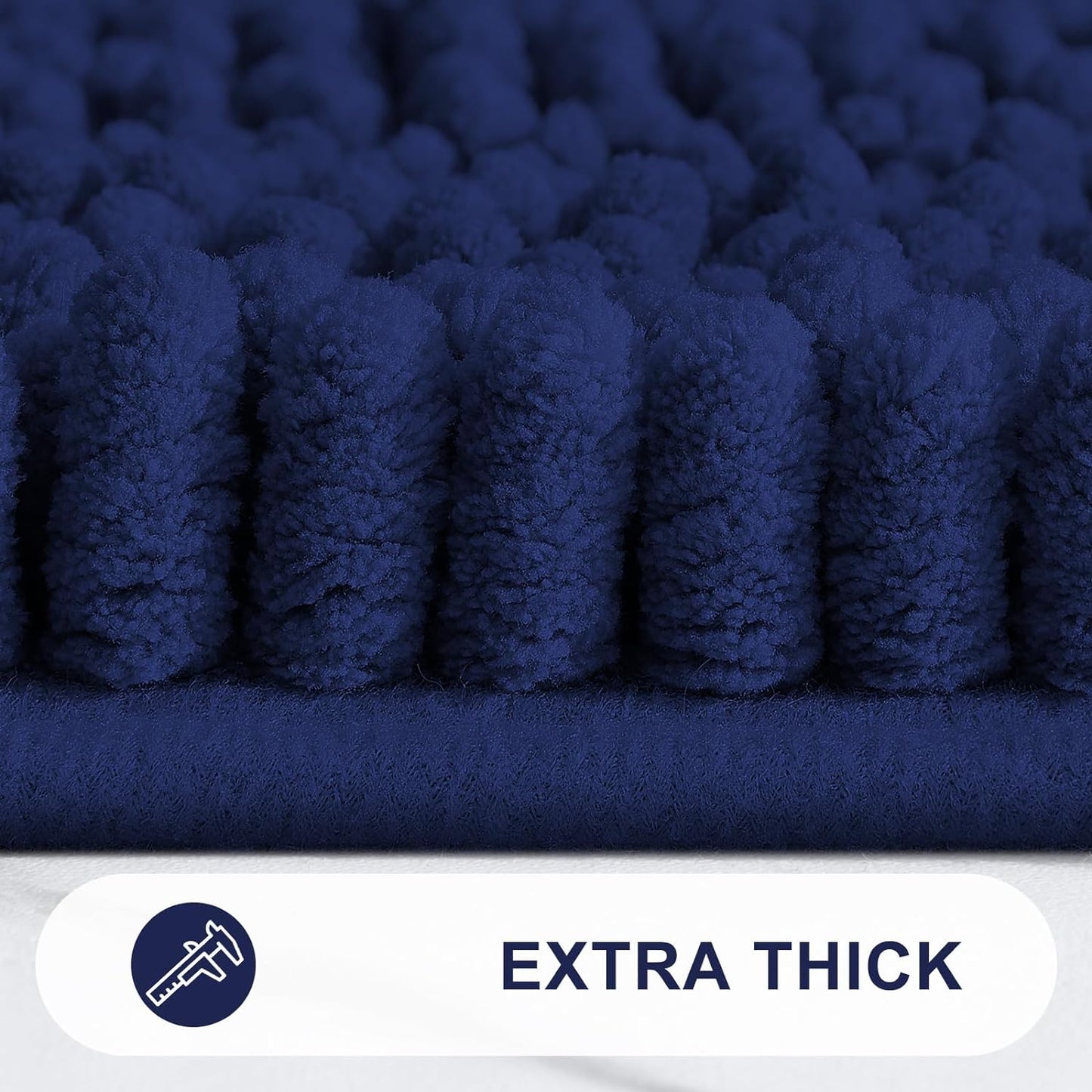 Grandaily Chenille Striped Bathroom Rugs 36x24, Extra Thick and Absorbent Bath Mats, Non-Slip Soft Plush Shaggy Shower Carpet, Machine Wash Dry, Bath Rug for Bathroom, (Large, Navy)