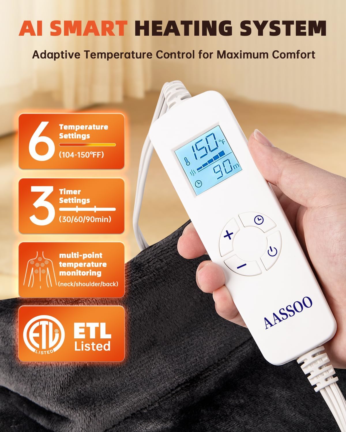 Graphene-Infused Heating Pad for Back and Neck Shoulder for Pain Relief, Large Heat Pad for Women Men Dad, FSA Eligible Items Only List, Weighted Electric Heat Pad, 24"x37", ETL Certified