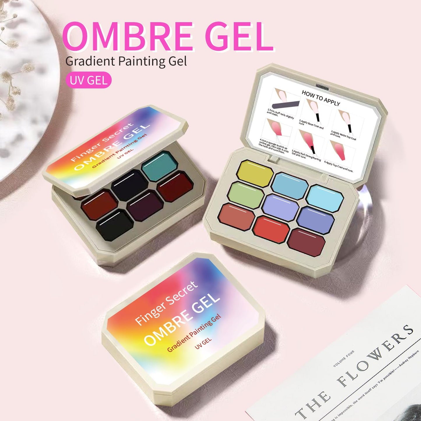 Ombre Gel Glitter Set Nails Gradient Design 9 Colors With 100pPCS Nail Sponges & Grabbing Pen High Color Rendering And Quick Drying Ombre Nails Polish Art Nail Supplies (9)