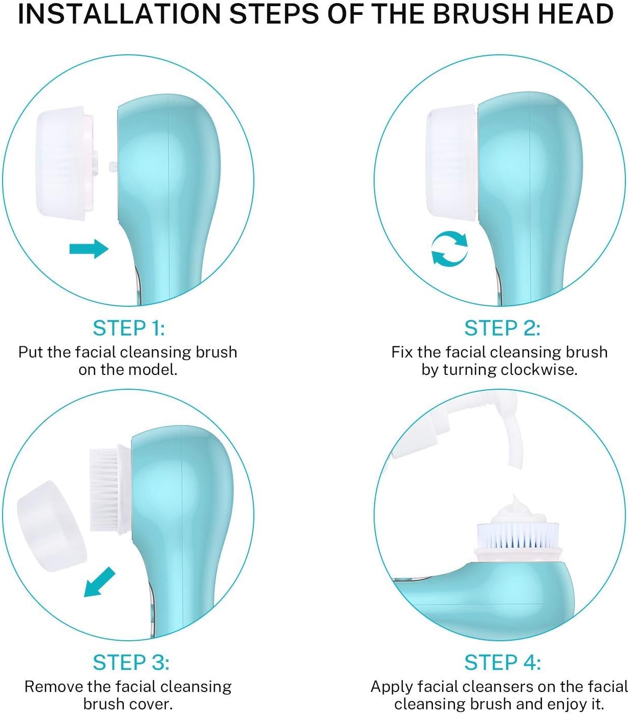 Facial Cleansing Brush Head Replacement, Facial Cleansing Brush Head, Exfoliator Facial Brush Heads, for Acne Prone, Clogged and Enlarged Pores Sensitive Skins (4Pack/Blue+Green)