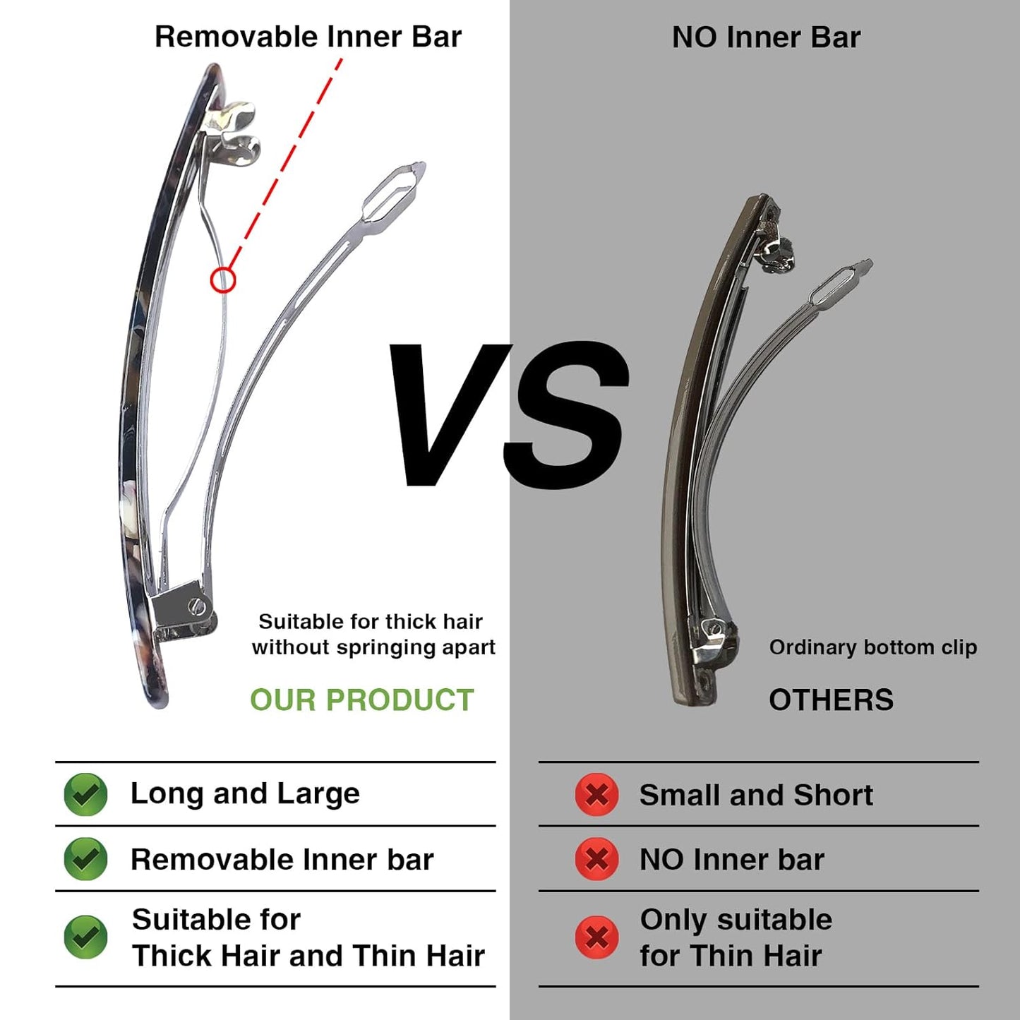 Long French Hair Barrettes 4 Inch Large Hair Clips for Women Thick Hair Automatic Clasp Clamp Pins Resin Nonslip Grip Ponytail Holders, Stylish Hair Accessories 3 Pack (Brown Black Purple)