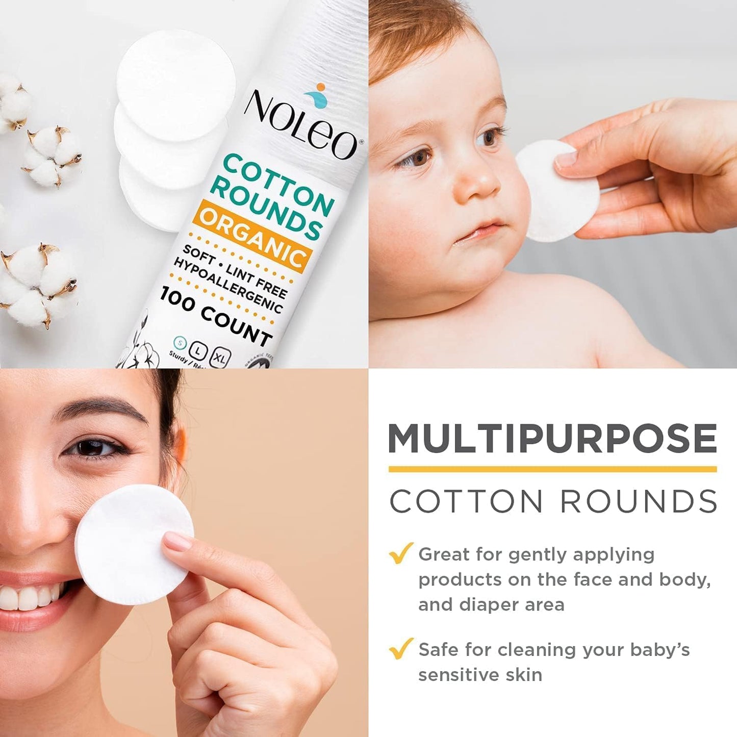 NOLEO Cotton Rounds (3x300 Count)