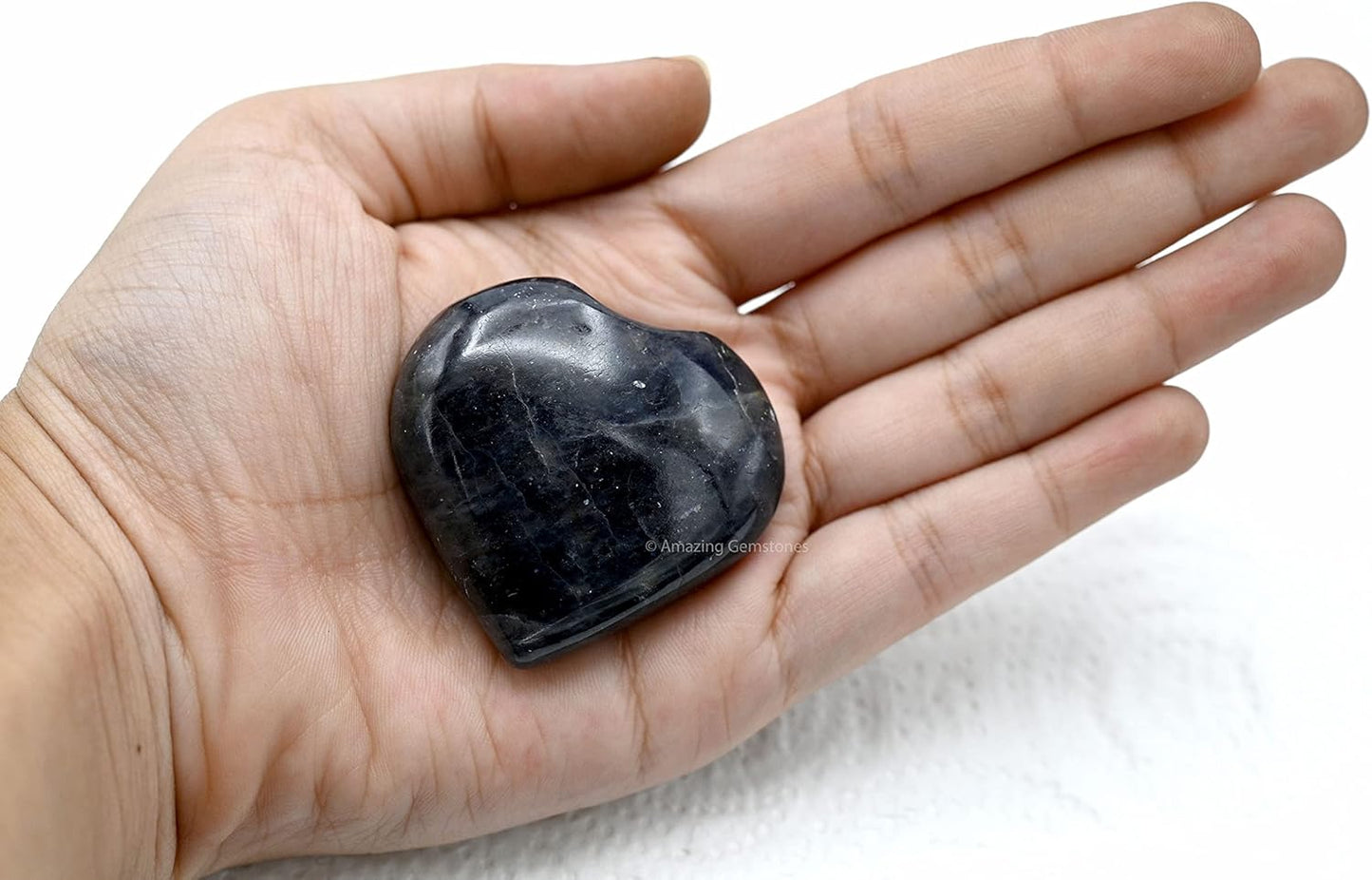 Amazing Gemstone Iolite Crystal Heart Palm Stone - Pocket Massage Worry Stone for Natural Body Chakra Balancing, Reiki Healing and Crystal Grid